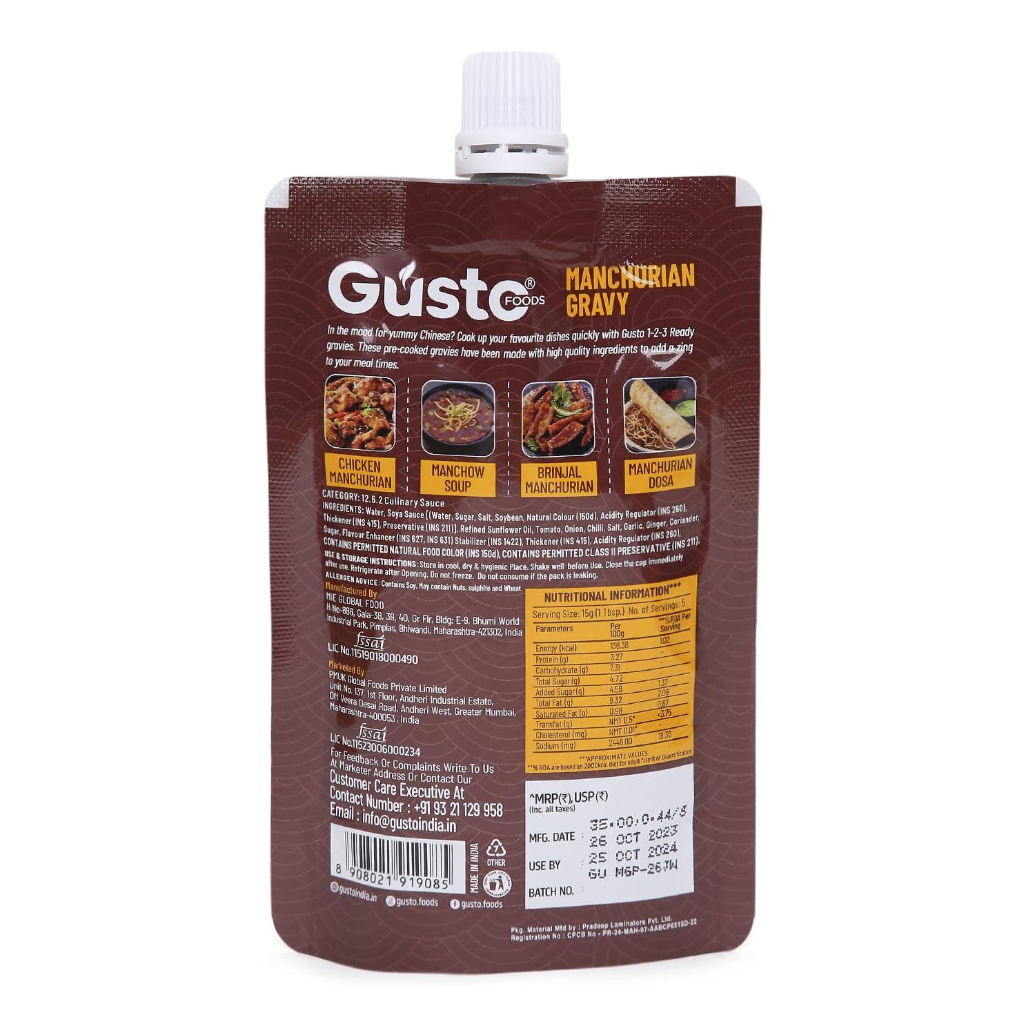 Gusto Foods Gusto Foods Ready to Cook Manchurian Gravy - 480gm Pouch (Pack of 6)| Indo-Chinese Gravy | Resturant like Chinese at Home | Ready to Cook in 3 Easy Steps | Gravy or as even Dip/Chutney