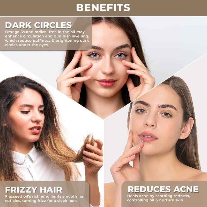 The Organic Forest  VEGAN . PURE . NATURAL Flaxseed Oil for Skin, Hair & Body - 100% Organic Cold Pressed Carrier Oil - Ideal for Aromatherapy, Massage & Essential Oils Mixing - Natural Moisturizer for Dry Skin - Non-Greasy, Fast Absorbing