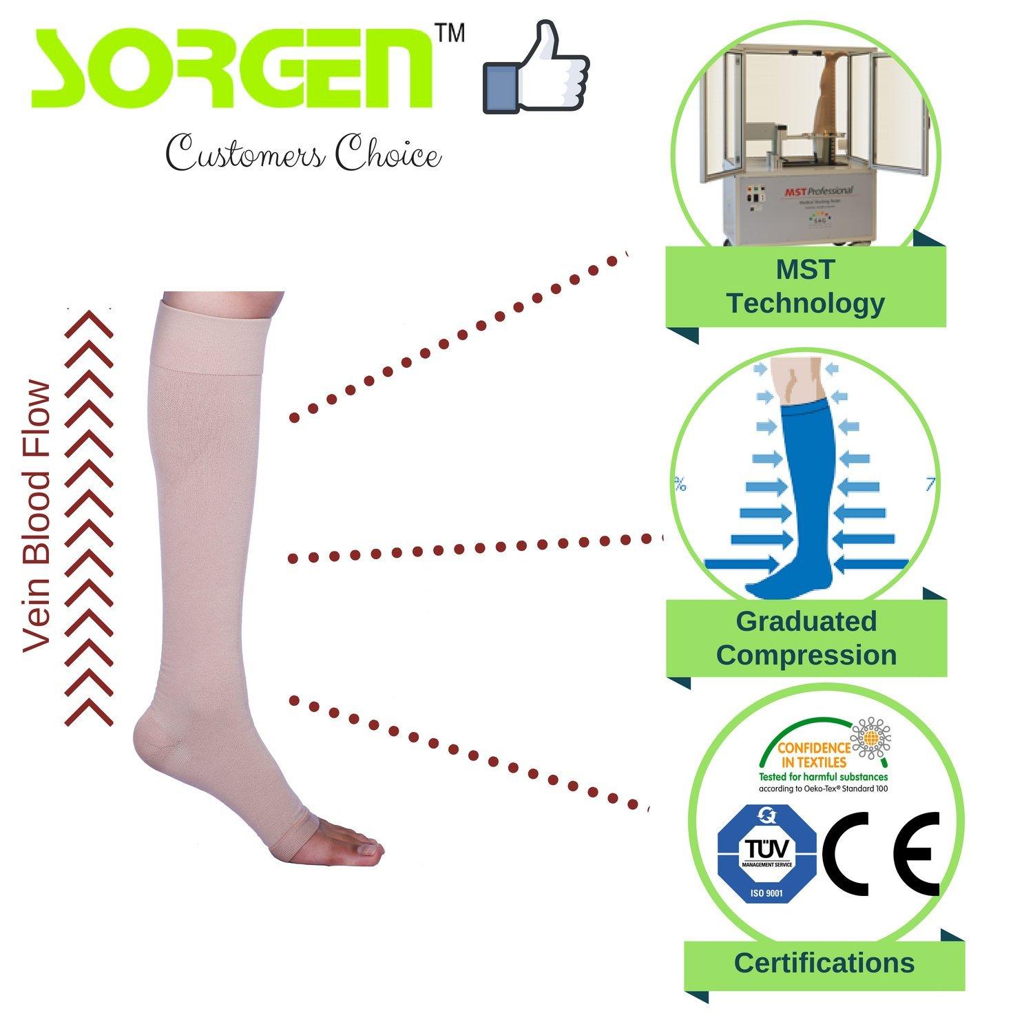 Sorgen Sorgen Class II Medical Compression Stockings for Varicose Veins | Class 2 Knee Length | Class II Compression Socks | Varicose veins stockings For men and women | 23-32 mm Hg (Large)