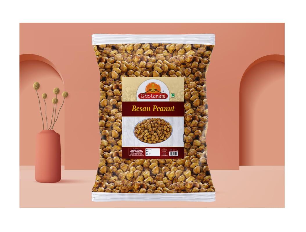 GHOTARAM Ghotaram Kadala Mavu Bold ground nuts Nut Cracker Namkeen | Organic Sing Bhujia Namkeen | Besan Coated Peanuts | Crunchy & Spicy Singh Bhujia | Fried in Groundnut Oil-420g*2Pack