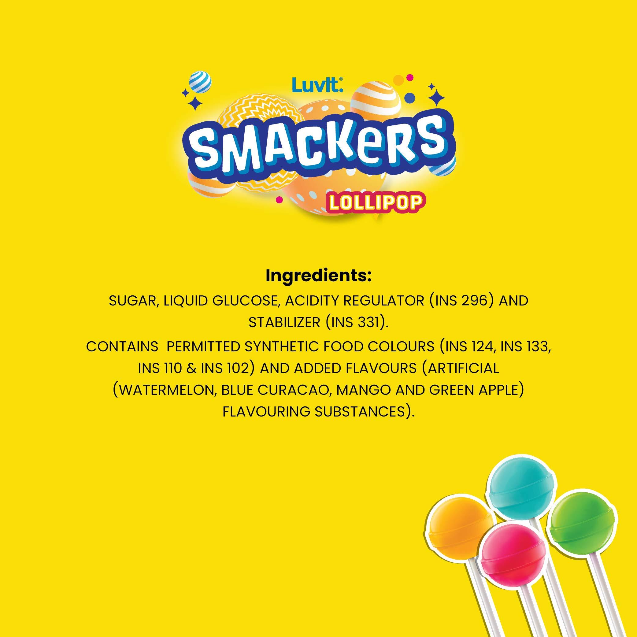 LuvIt. LuvIt. Smackers Fruit and Chocolate Flavoured Lollipops Pack Combo , 576g - Pack of 6