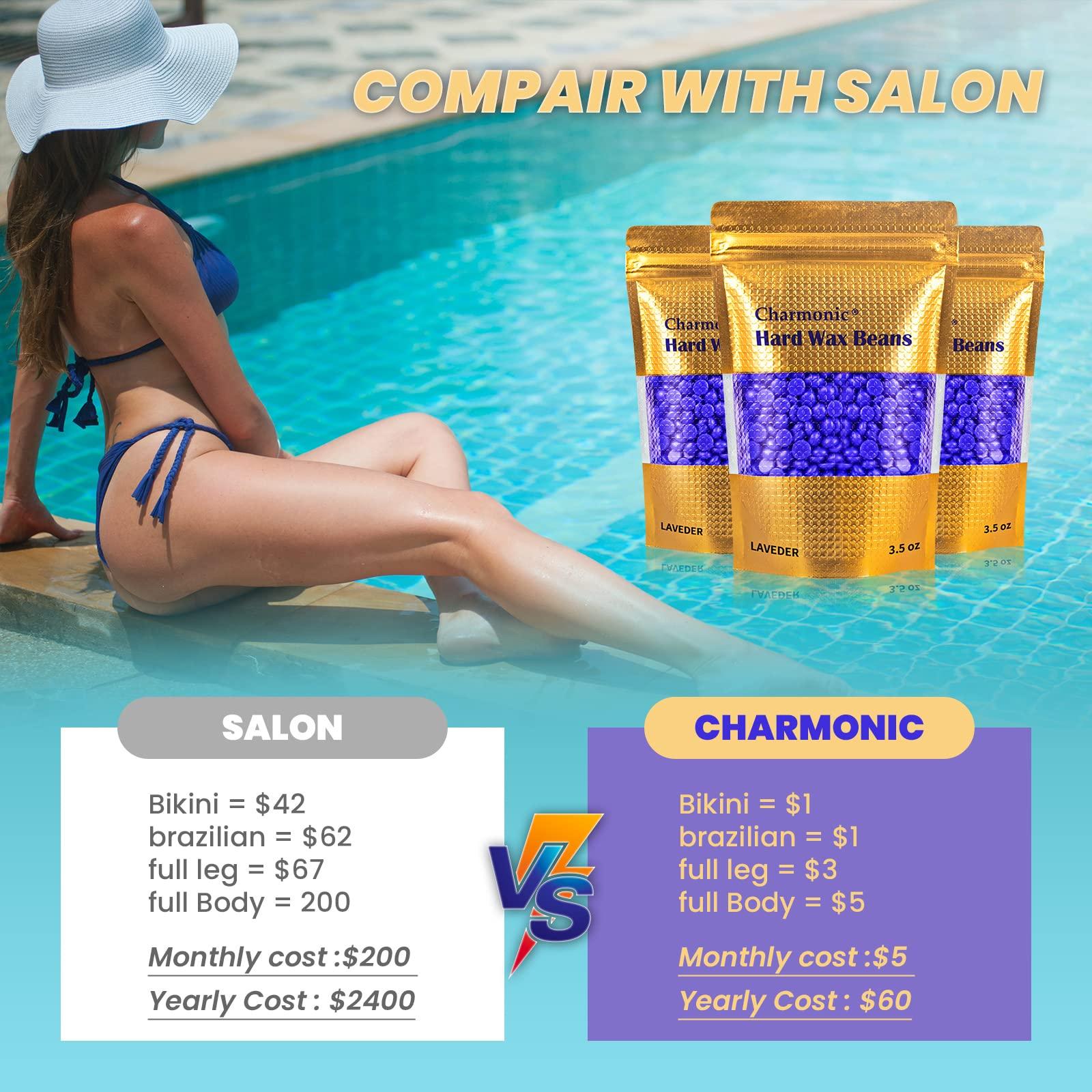 Charmonic Charmonic 17.5 Oz Hair Wax Beans Hard Body Wax Beans, Hair Removal Depilatory Wax European Beads For Women Men 500 Gram/17.5Oz Lavender