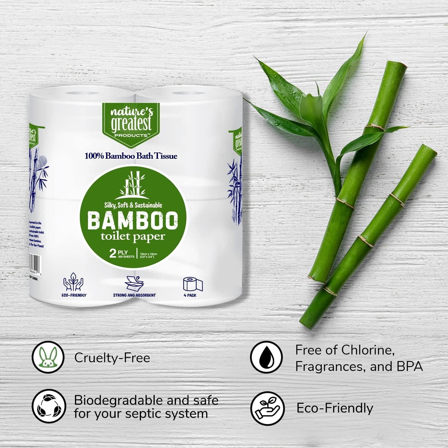Nature\'s Greatest Foods Nature\'s Greatest, 100% Bamboo & Sugarcane Toilet Paper, 2 Ply, 300 Sheets, 4 Rolls