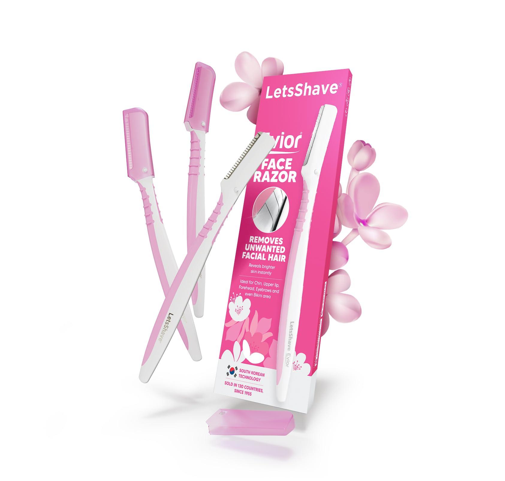 LetsShave LetsShave Evior Reusable Face Razor for Women Facial Hair- 3 Razors | Instant & Painless Hair Removal | For Eyebrows, Upper Lip, Forehead, Peach Fuzz, Chin and Sideburns | Dermaplaning Tool