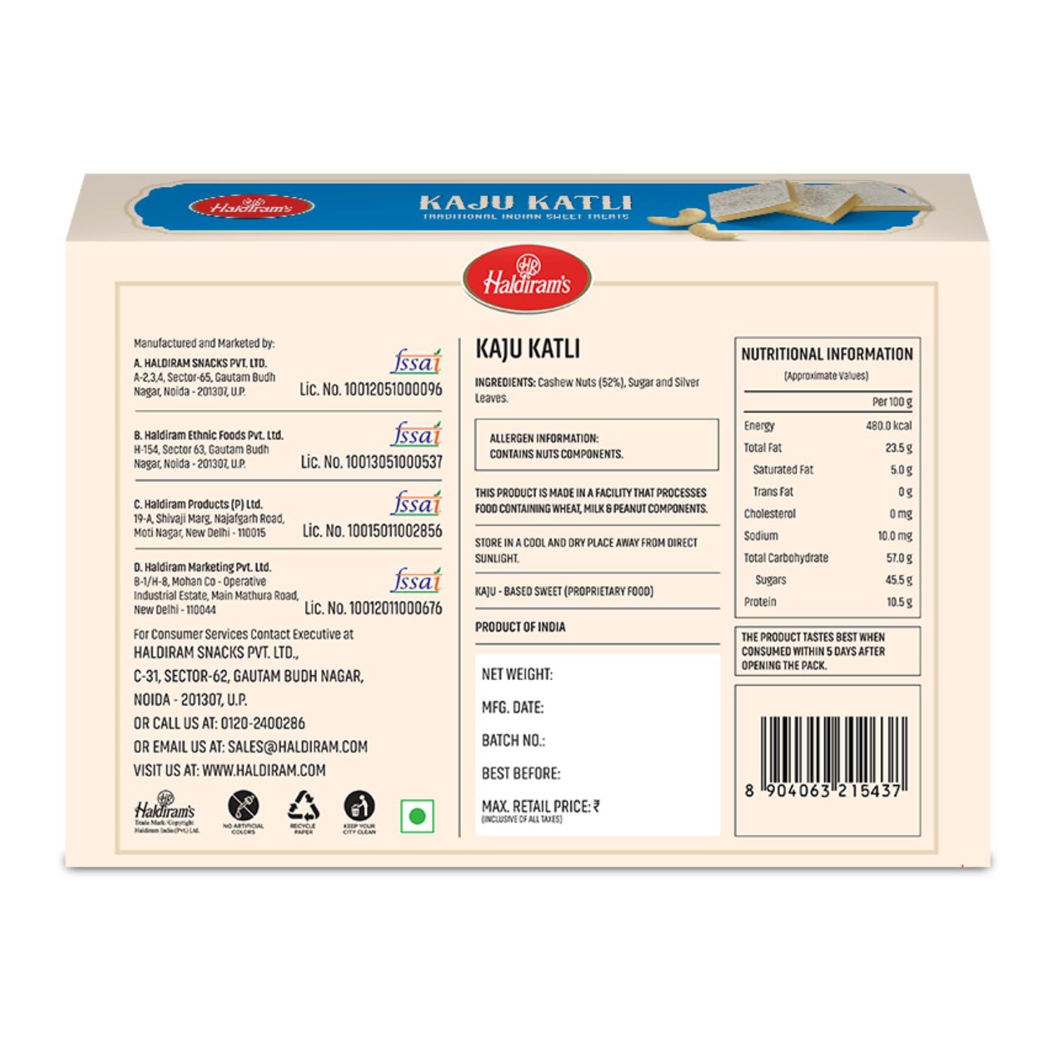 Haldiram\'s Haldiram\'s Kaju Katli 200 Gm X 1 Box | Kaju Katli Made with Finest Cashews | Kaju Barfi | Indian Mithai | No Added Colours | Premium Handcrafted Traditional Sweets | Great Gift Pack