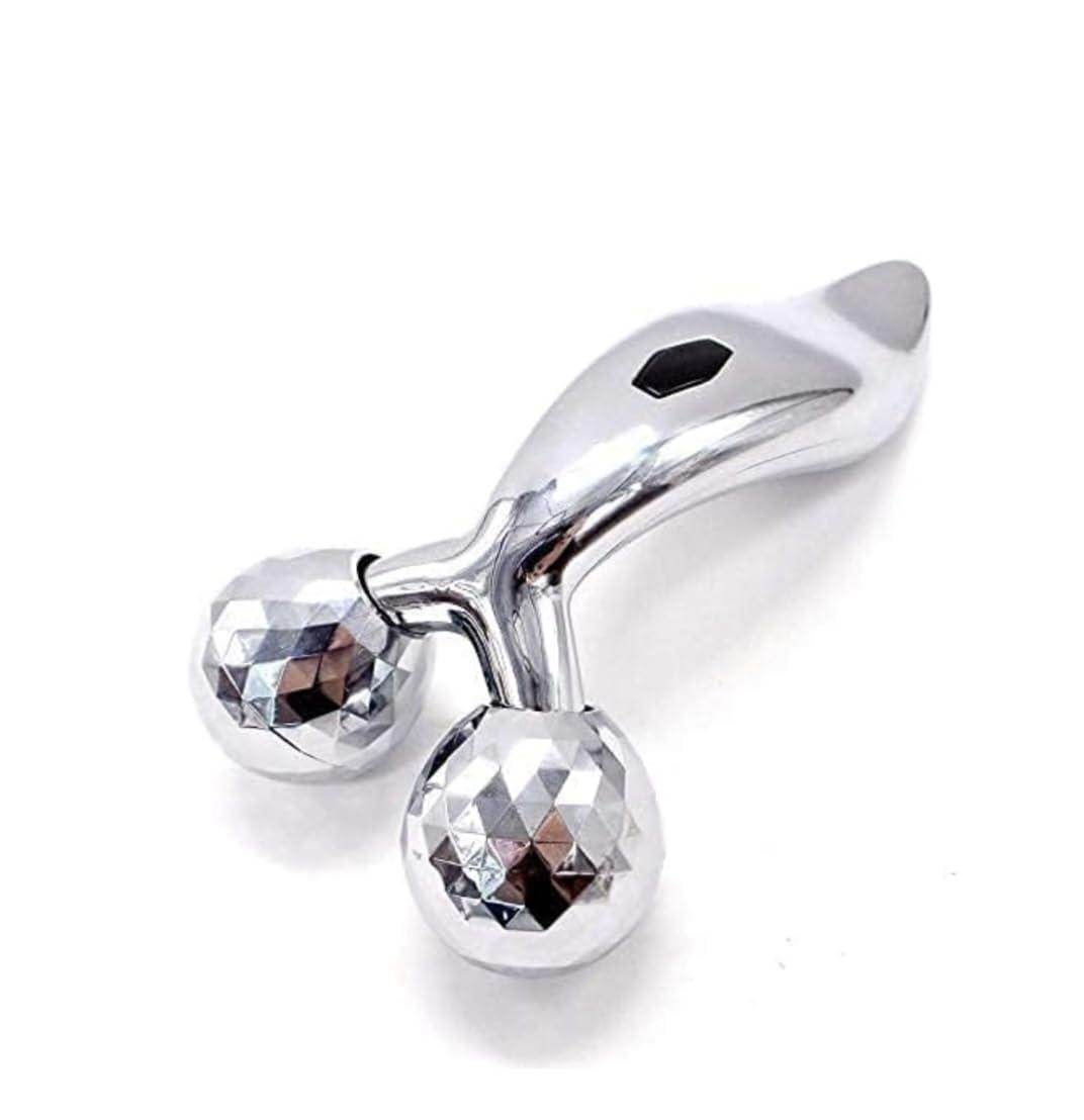 Quickous Body Massager/ 3D Manual Roller Massager/ 360 Rotate Roller Face Body Massager/Skin Lifting/Wrinkle Remover and Facial Massage/Relaxation and Skin Tightening Tool/UniSex (Silver)