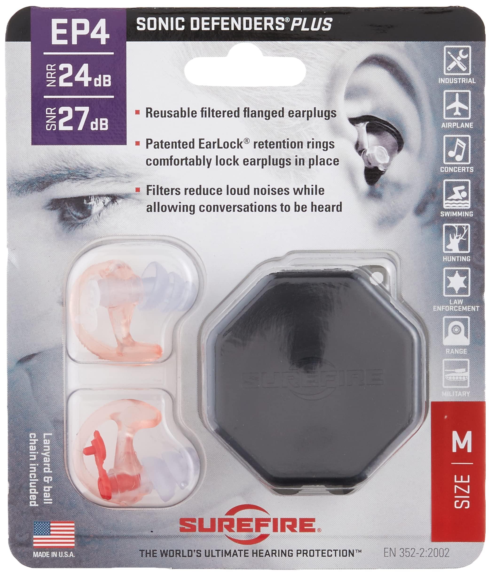 SureFire SureFire EP4 Sonic Defenders Plus filtered Earplugs triple flanged design reusable Clear Medium