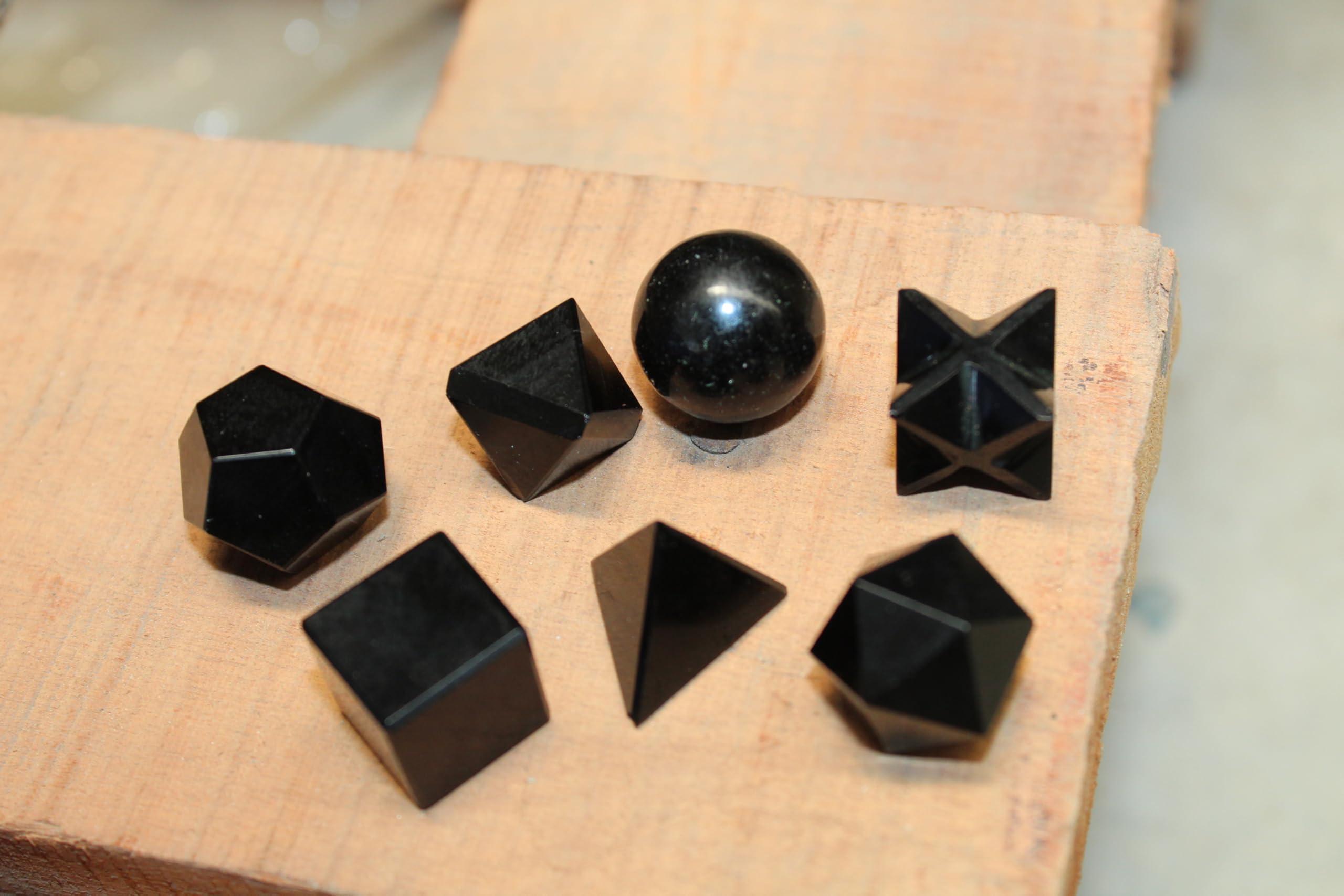 Jet International Crystal Jet Black Obsidian Sacred Geometry Sets Free Booklet jet International Crystal Therapy 7 Stone Platonic Solid Merkaba Star w/ Velvet Pouch Attractive Cleansing