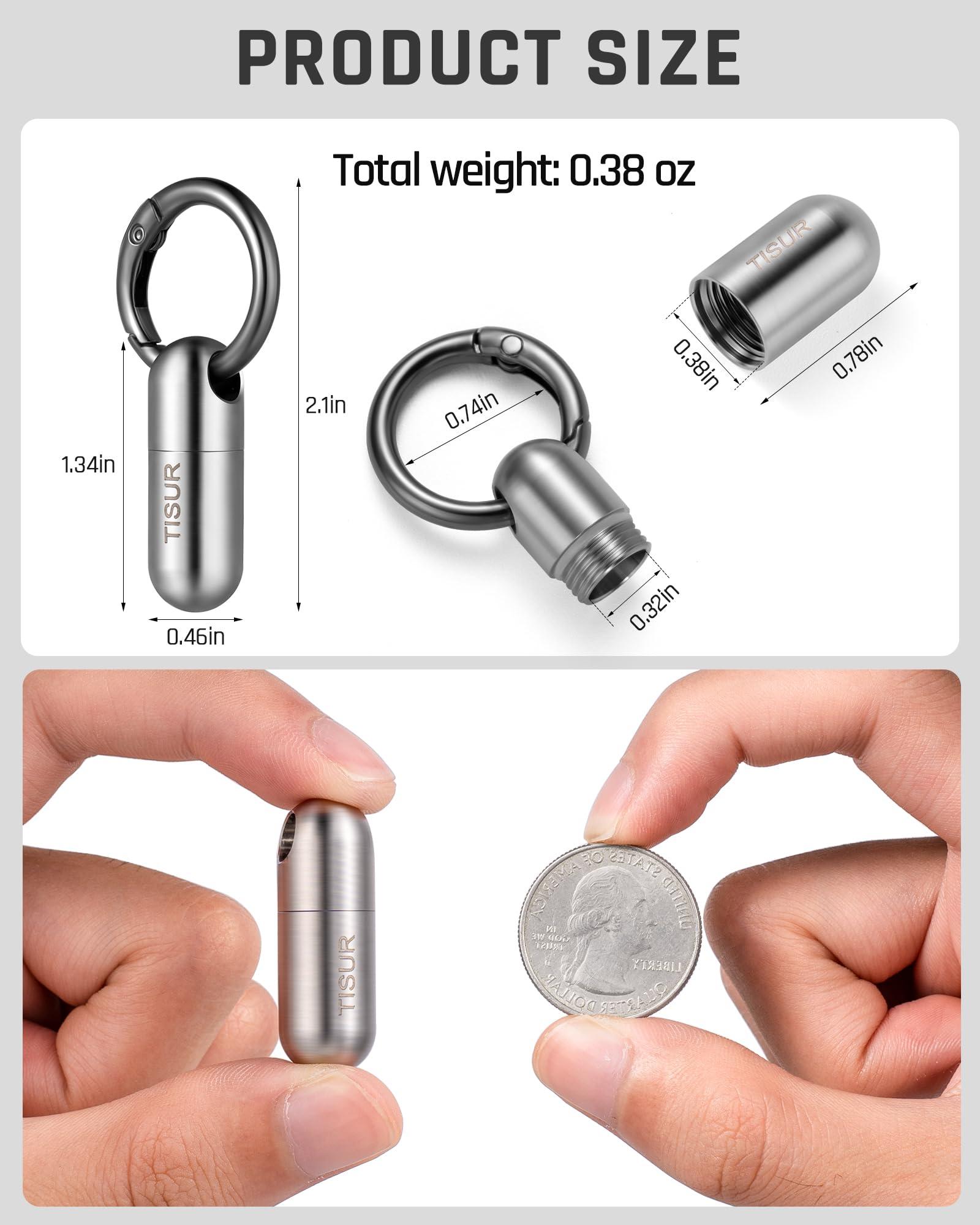 TISUR Micro Keychain Pill Holder.TISUR Titanium Pill Case Waterproof Pill Fob for Emergency Aspirin & Nitroglycerin for Travel Purse Pocket (Tiny)