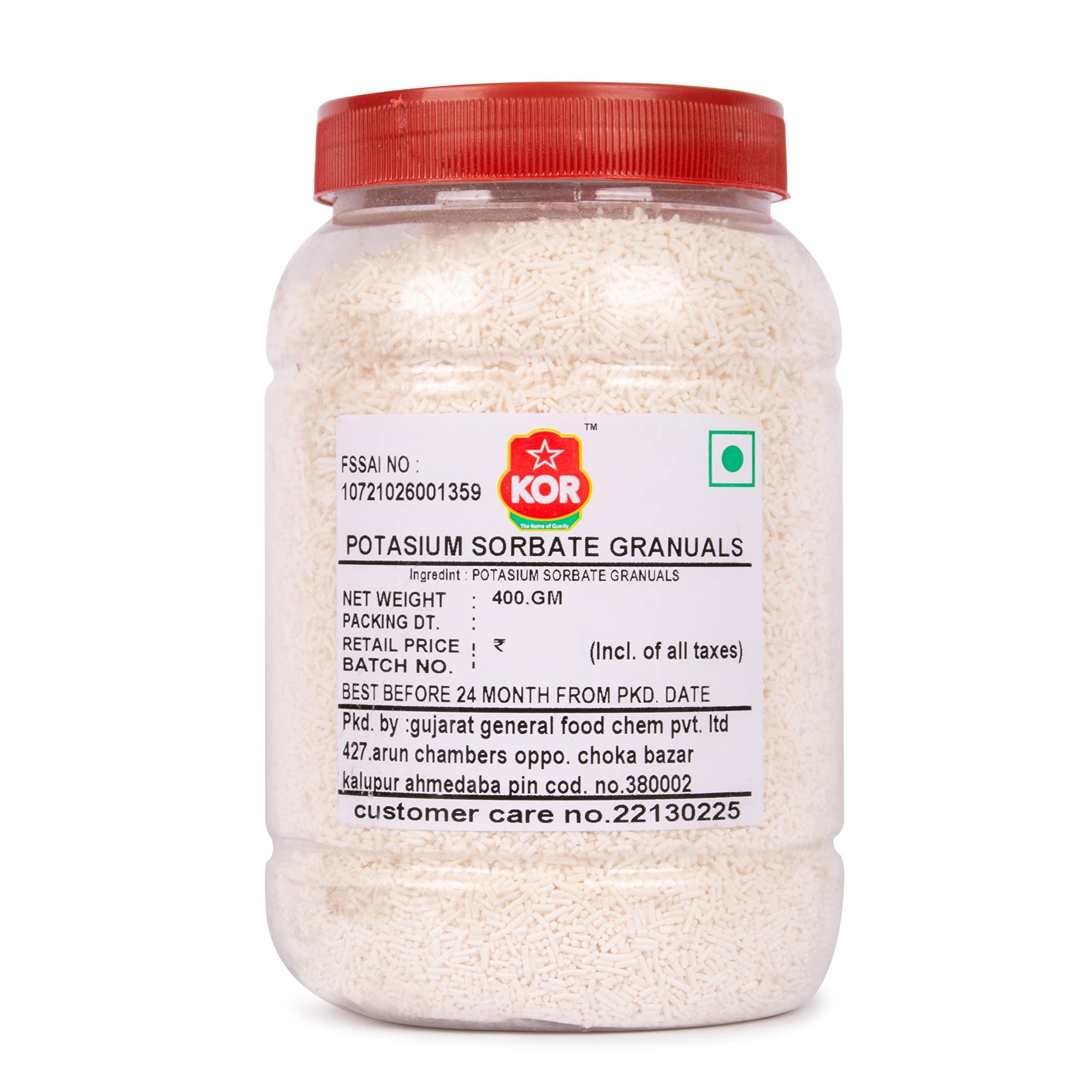 KOR KOR Potassium Sorbate Granules - 400gm Preservative for Food Products, Ideal for Home Canning, Baking, and Beverage Production - Pack of 2