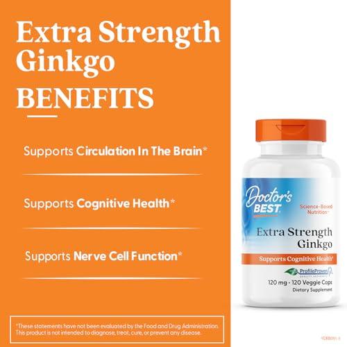 Doctor's BEST Doctor's BEST Extra Strength Ginkgo, Non-Gmo, Gluten Free, Vegan, Soy Free, Promotes Mental Function And Memory, 120 Mg, 120 Count (Pack Of 1) - Capsule