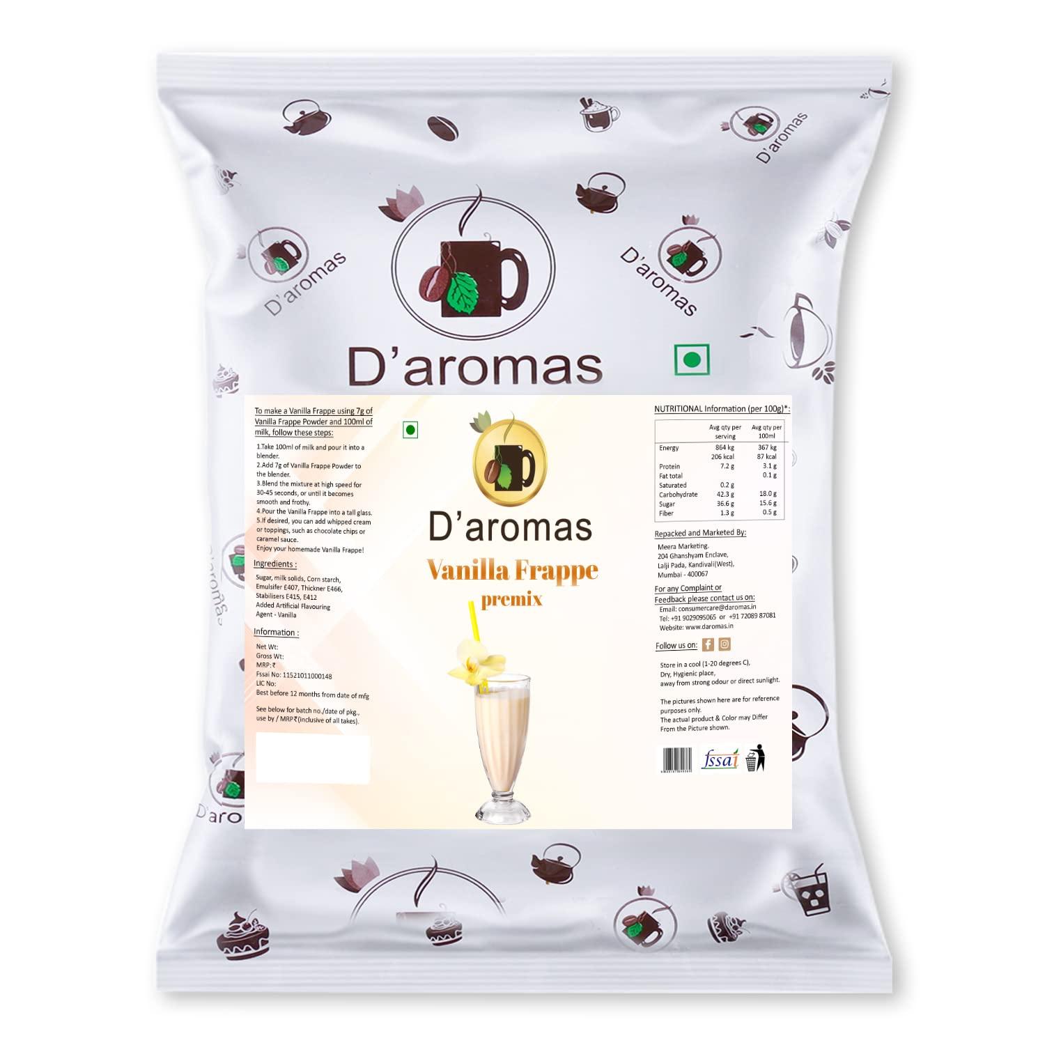 D'aromas D'aromas Vanilla Frappe Premix Powder 1kg | Frappe Premix served with Shakes, Coffee, Smoothies Whipped cream and toppings