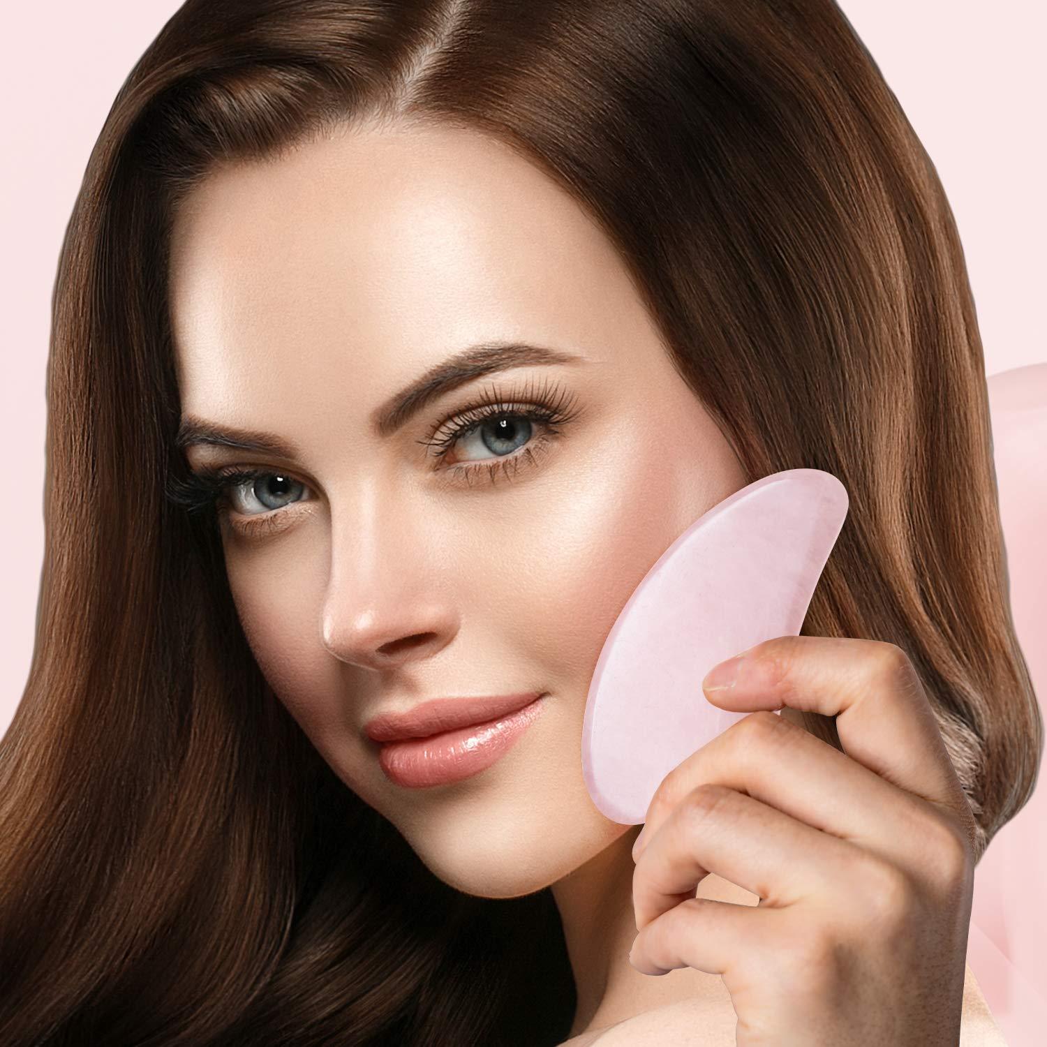 SEI REGINA Sei Regina Rose Quartz Wing Shape Gua Sha Natural Jade Stone Guasha Board for SPA Acupuncture Therapy Trigger Point Treatment, Gua Sha Scraping Massage Tool