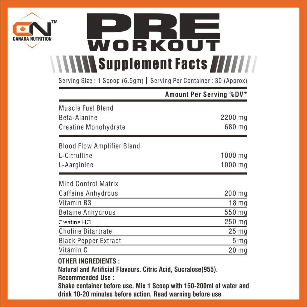 Canada Nutrition Canada Nutrition Hardcore Pre-Workout Gym Supplement with B-Alanine, Creatine, Explosive Muscle Pump, Boost Energy, Performance/Body Building - For Men & Women [30 Serv, Mojito] Free Gallon Shaker
