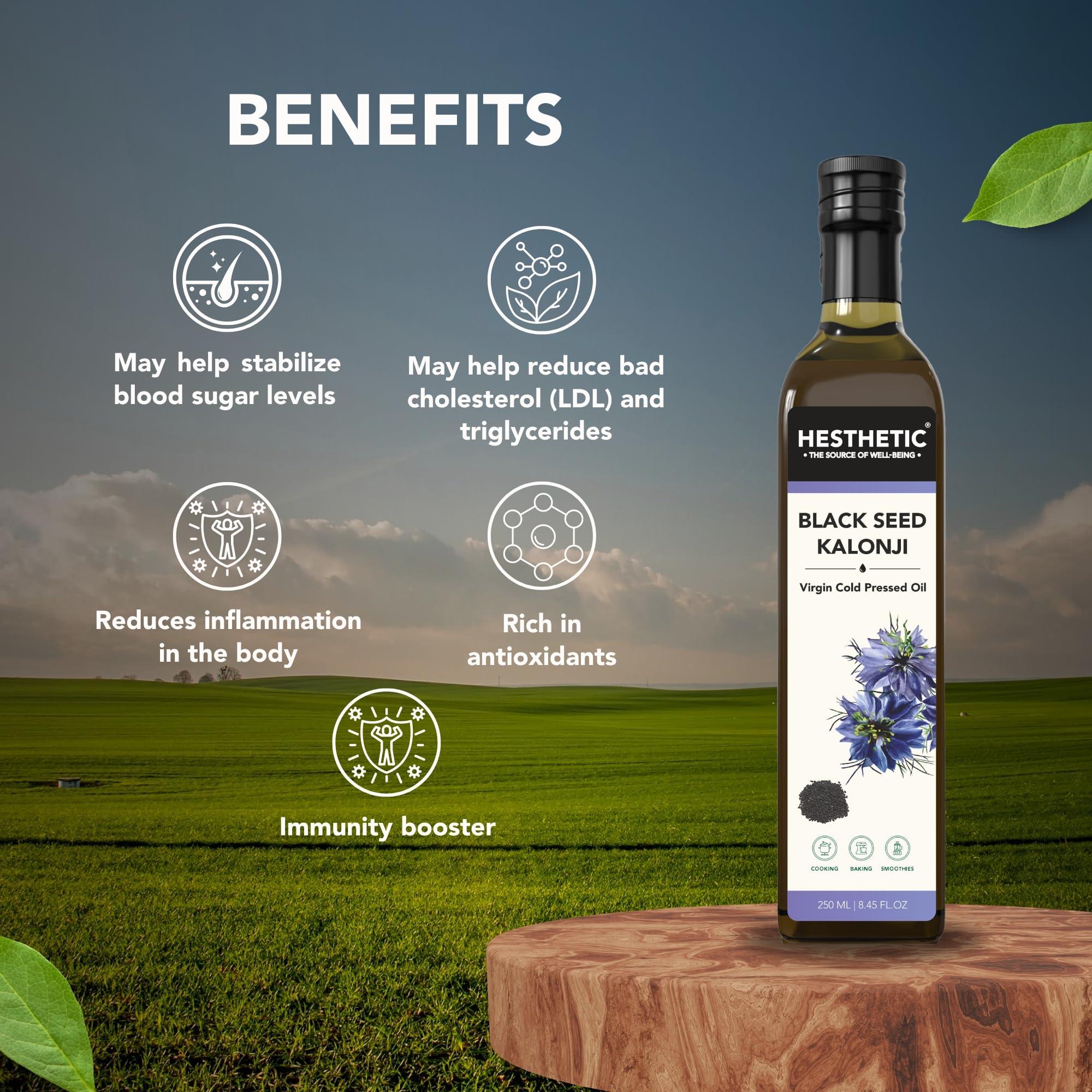 HESTHETIC HESTHETIC Black Seed (Kalonji) Oil - 100% Cold Pressed | Pure & Natural | High Thymoquinone | For Salad & Edible Purpose (250 ml)