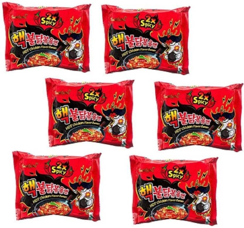 SAMYANG Samyang 2X Spicy Hot Chicken Flavor Ramen Fire Chicken (buldak) Double Spicy 140g*6pack Hakka Noodles Non-Vegetarian (6 x 140 g)