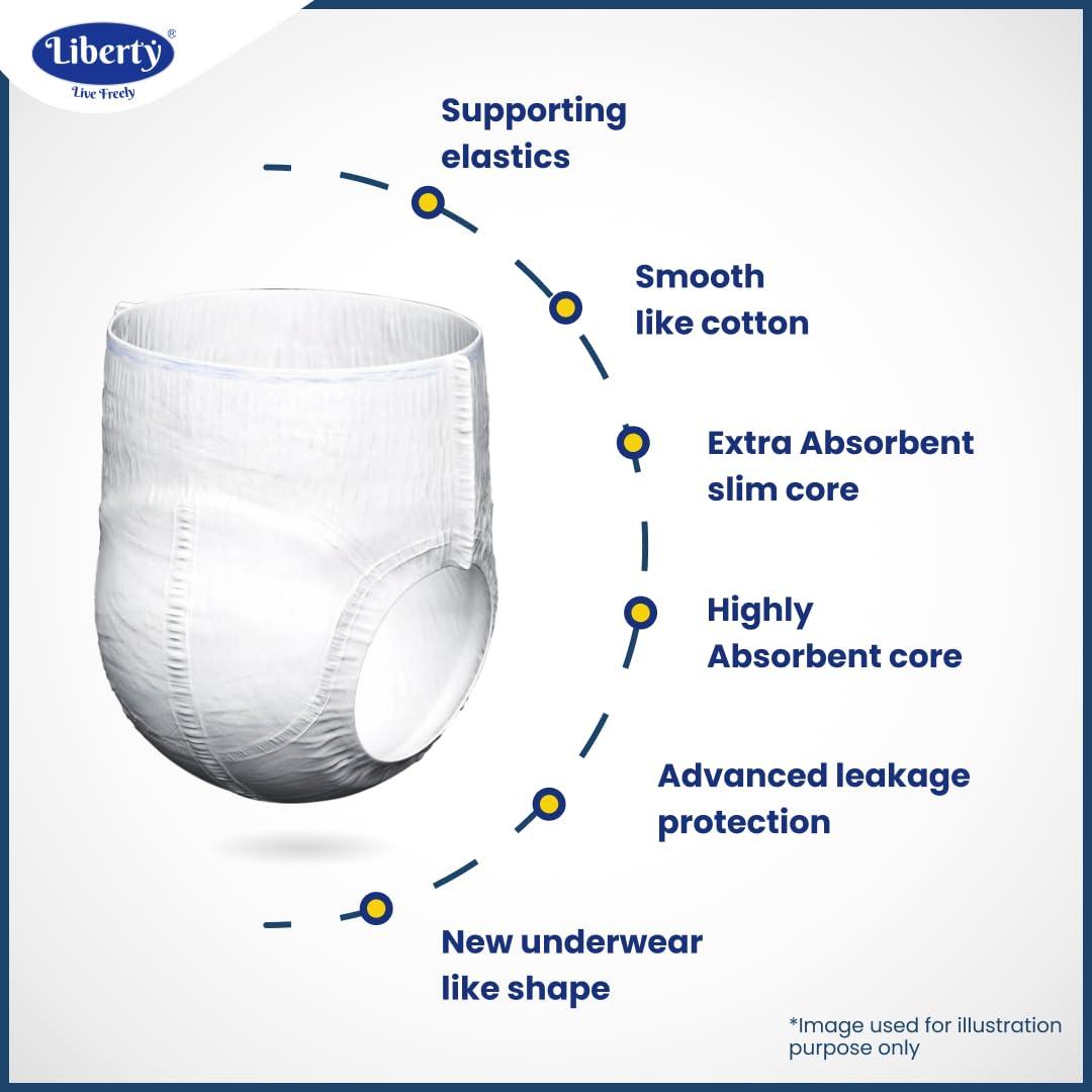 Liberty Liberty Premium Adult Diaper Pants, Extra Large (XL) 60 Count, Waist Size (96-165cm | 38-65 inches), Unisex, Leak Proof, Extra Elastics, High Absorbency, 12 Hrs protection, Pack of 2, 30 count/pack