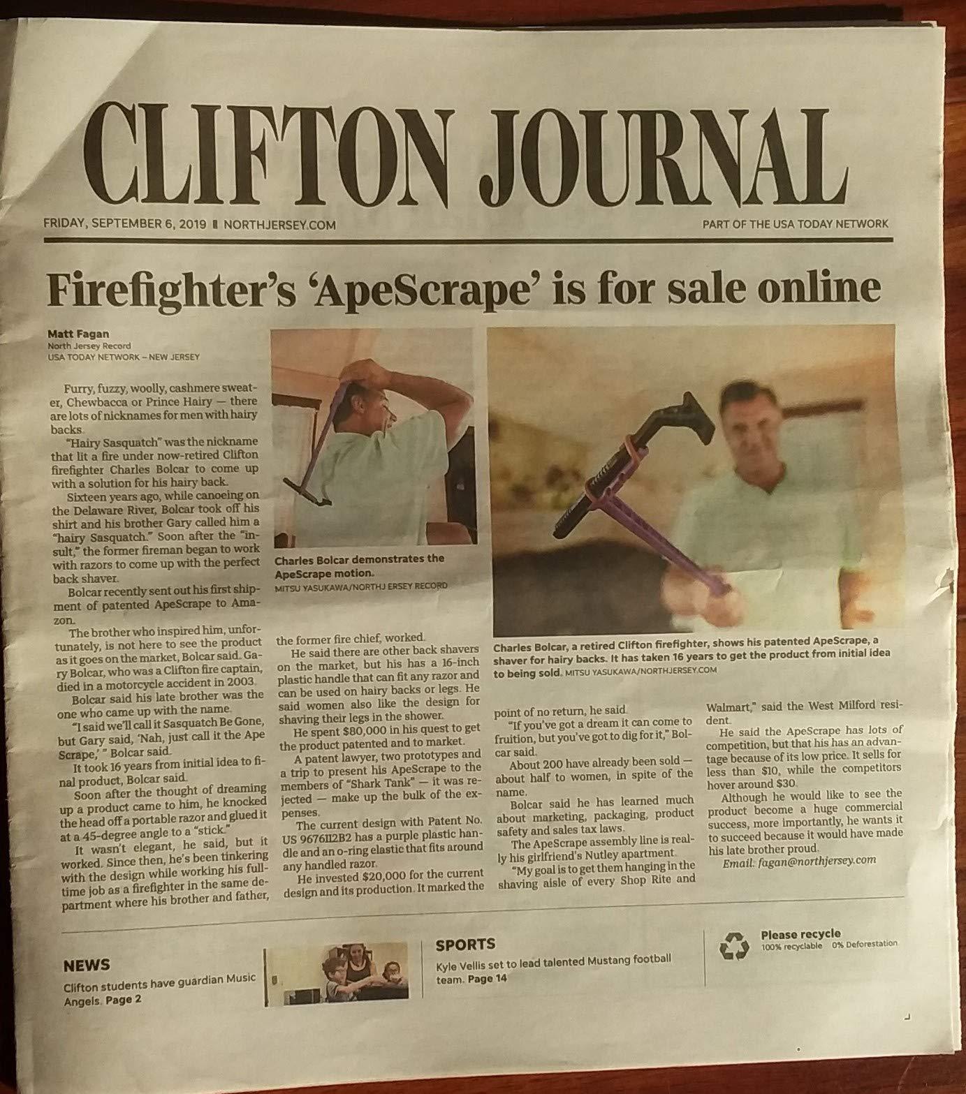 Ape Scrape Razor Extender/Extension handle patented to hold any size or style razor. Made in USA