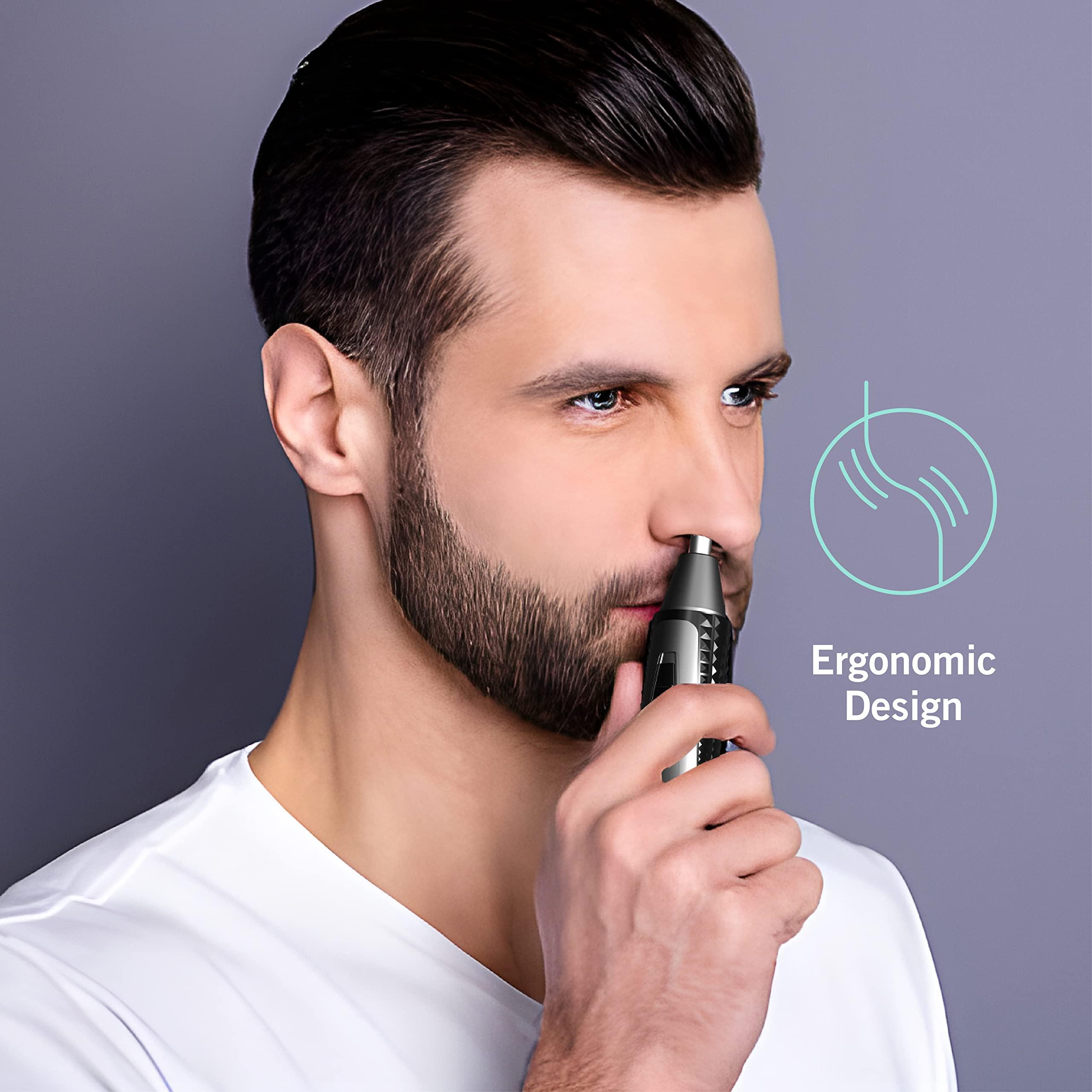 Perry Ellis Perry Ellis Rechargeable Ear and Nose Hair Trimmer for Men, 3 Detachable Heads for Sideburn, Eyebrow, Nose, Ear, Beard Trimmer for Men, Mens Grooming Kit, Detailer, Eye Brow Trimmer for Men