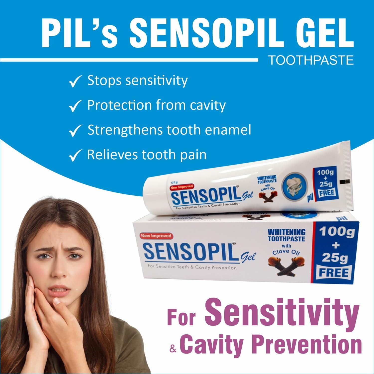 pil Sensopil Gel Whitening Toothpaste With Clove Oil & Dual Action Formula | For Sensitive Teeth & Cavity Prevention- (125g Each) (Pack of 2) | AFR23117