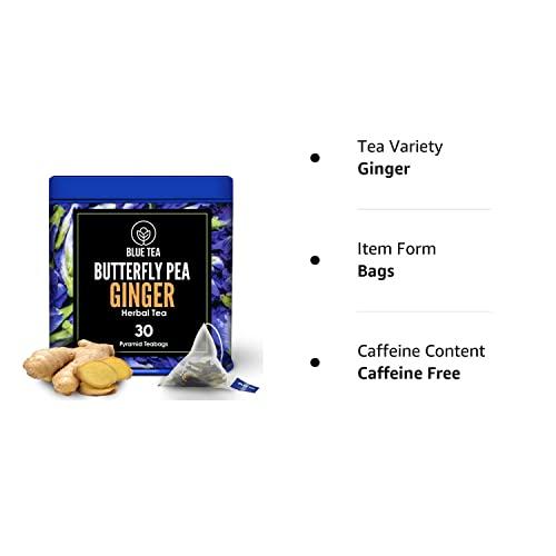 BLUE TEA BLUE TEA - Blue Flower Ginger Herbal Tea - 30 Tea Bags | PRIME SAVING DAY | Anti-Oxidant Rich | Detox Tea -Flower Based - Herbal Tea - Vegan - Caffeine Free - Natural Ingredients | Tin Pack