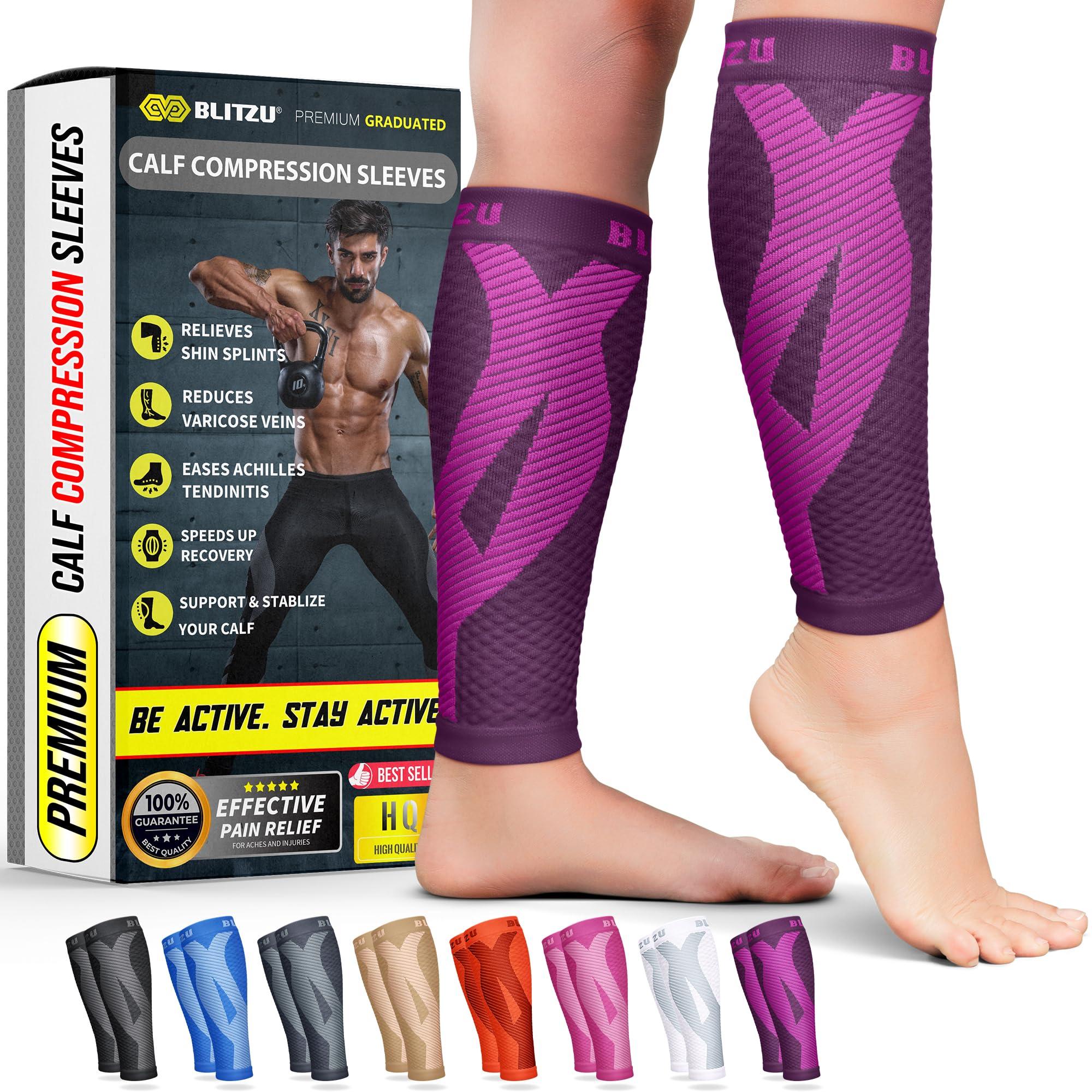 BLITZU BLITZU Calf Compression Sleeves For Women & Men Leg Compression Socks for Runners, Shin Splint, Recovery from Injury & Pain Relief Great for Running, Maternity, Travel, Nurses (Purple, XX-Large)