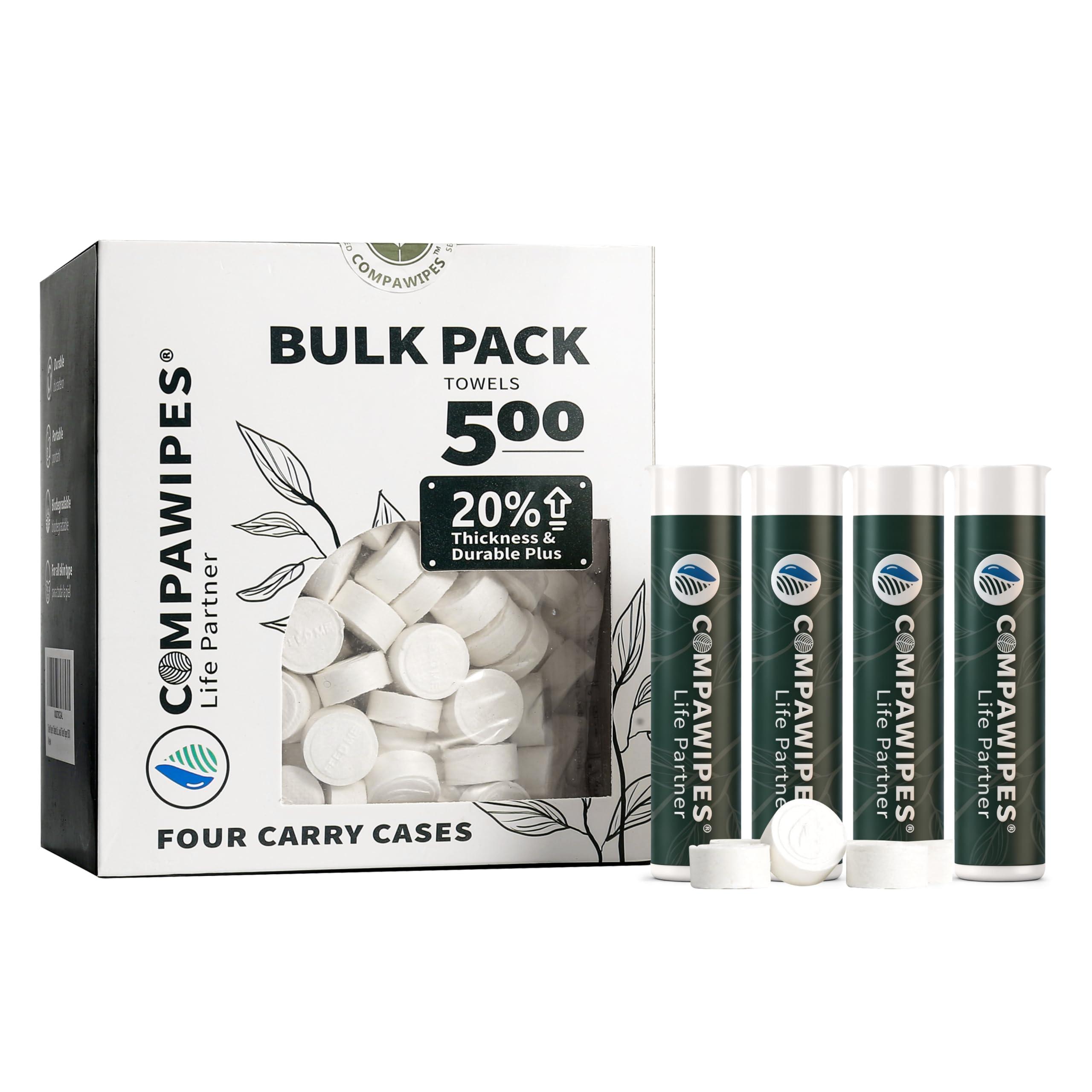 UNKENBO Coin Tissues Compressed Towels Wipes - Toilet Paper Tablets Camping Toilet Paper Travel Toilet Paper Emergency Wipes 500 Bulk Pack with 4 Carrying Cases