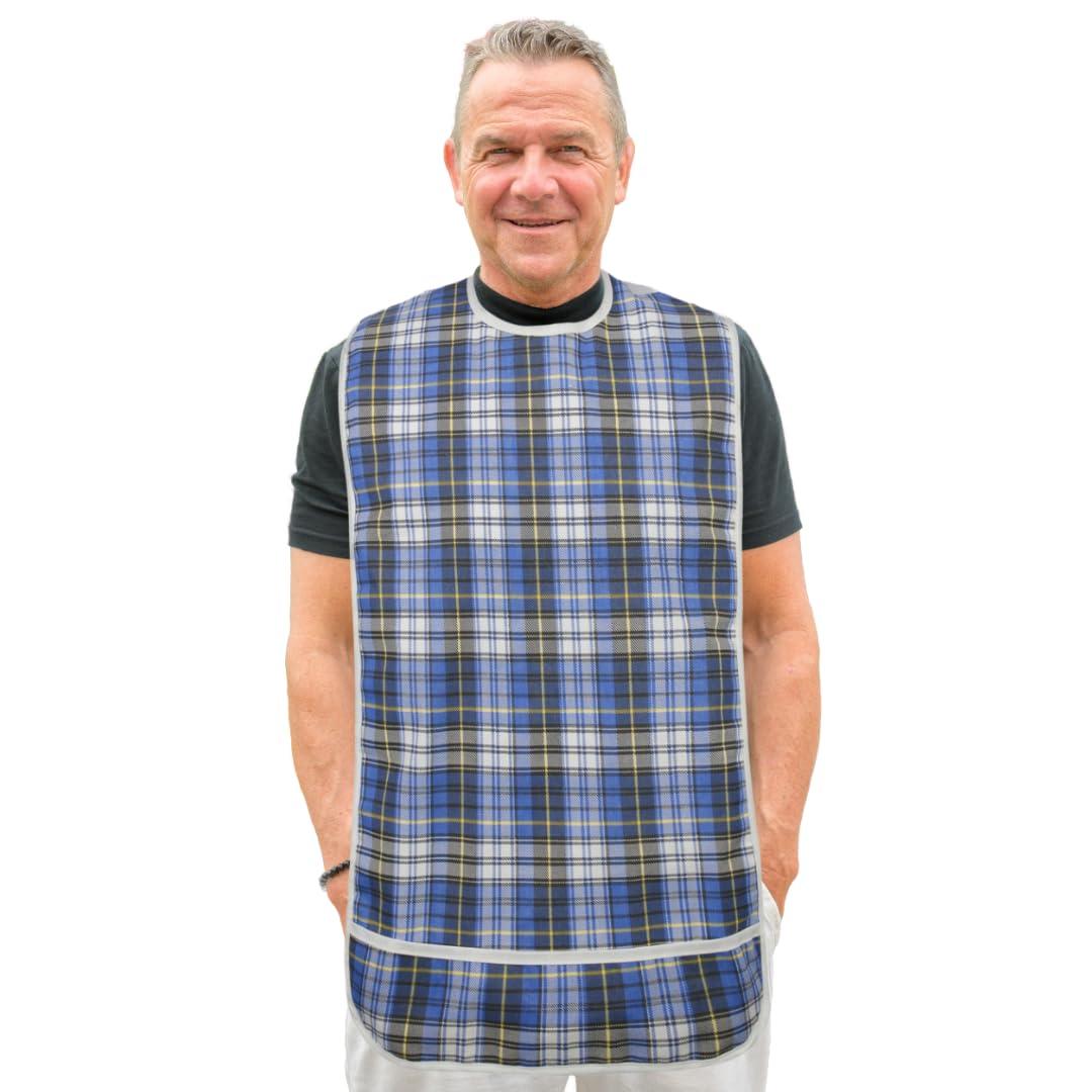 Modaliv Adult Bib - Reusable Clothing Protector - Waterproof - Crumb Catcher - Machine Washable - Velcro Closure - Extra Long Senior Men and Women Bibs for Eating by Modaliv (Blue)