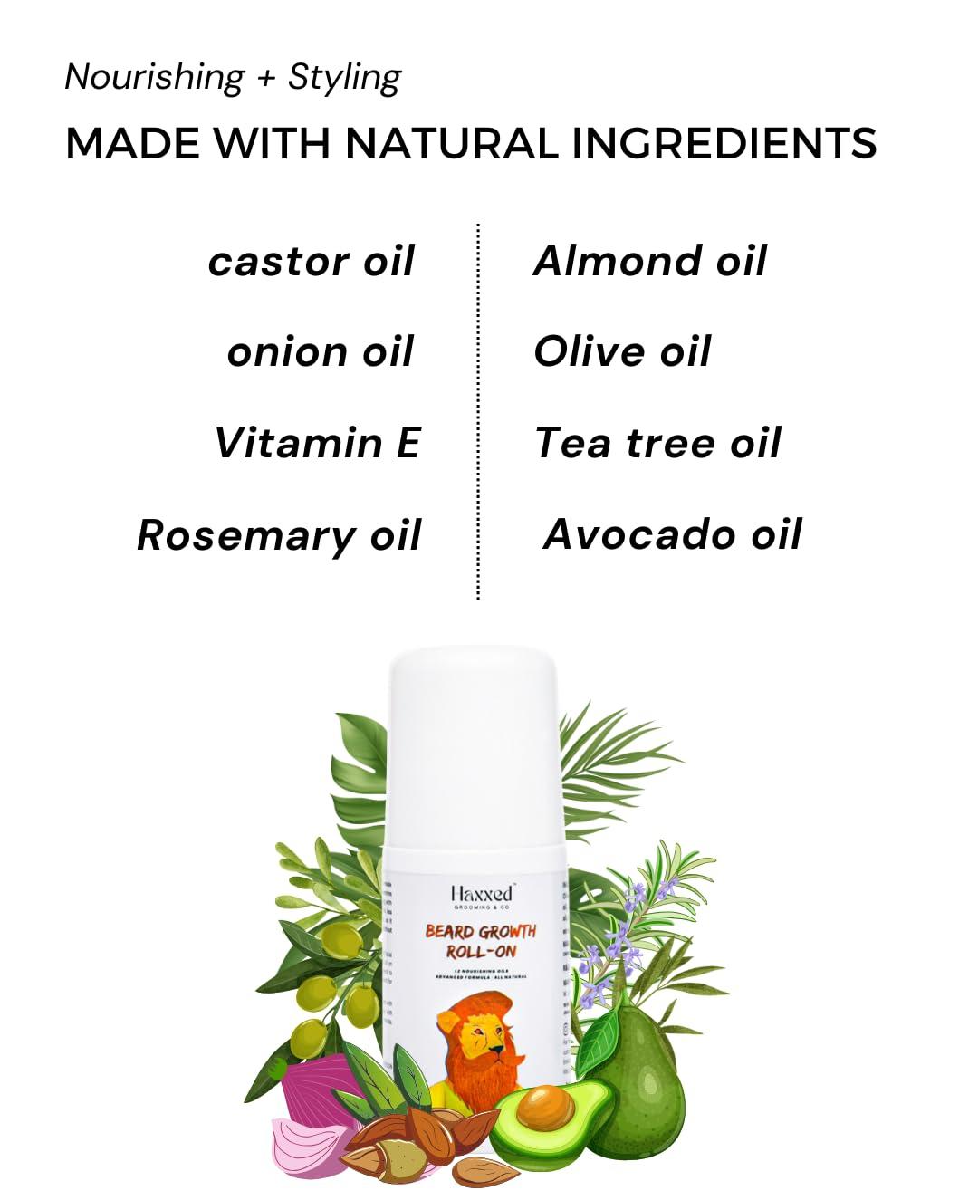 Haxxed Haxxed Beard growth roll on | Beard oil for Thicker, Longer, Patchy & Uneven Beard | Made with 12 nourishing oils | Fast beard growth | Made with 100% natural oils | Beard oil (50ml)