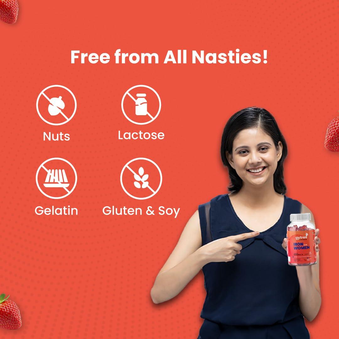 Gytree Gytree Iron Gummies for Women with W.H.O. Recommended SunActive Fe | Pregnancy Safe Clinically Proven Iron Supplement For Women | Boosts Haemoglobin & Body Immunity |Helps Treat Anaemia (Pack of 30)