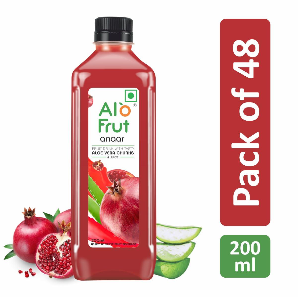ALO FRUT Alo Frut Anaar Aloevera Juice WIth Aloevera Chunks 200ml(Pack of 48) - 1 Case | Fruit Juice WIth Aloevera Chunks | Healthy Hai Isme Aloevera Hai | Ready To Serve Drink