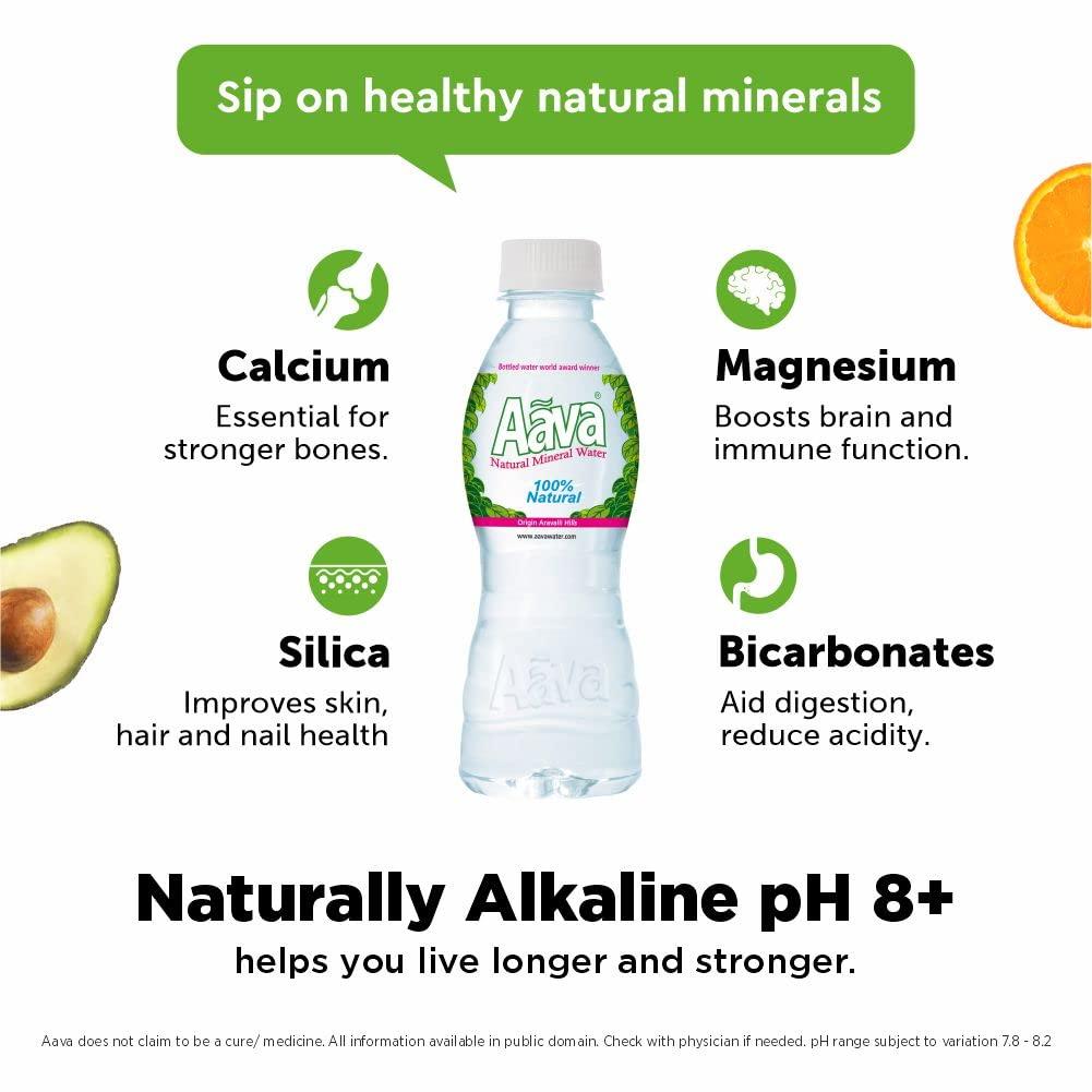 AAVA Aava Naturally Alkaline Mineral Water 200ml | Origin Aravalli Hills | 100% Alkaline pH 8.0+ | Benefits of Calcium & Magnesium (Pack of 24 bottles)