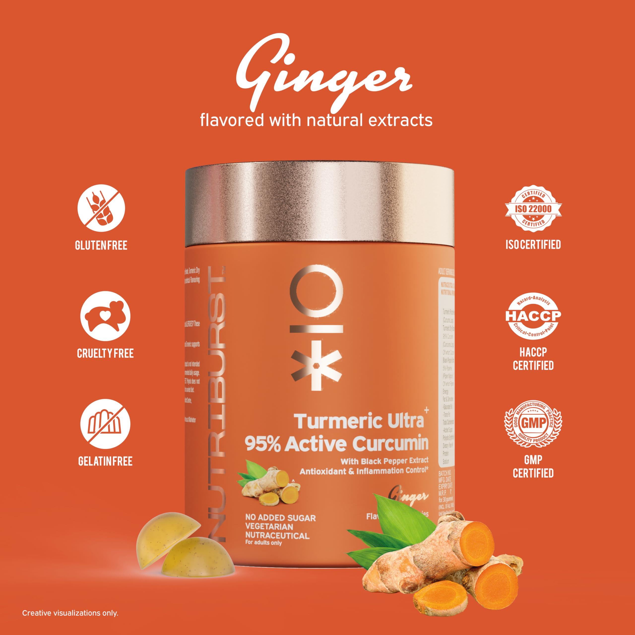 Nutriburst Nutriburst Turmeric Ultra Gummies With 95% Active Curcumin 800Mg & Black Pepper, Gut Health Management | Anti-Inflammatory & Digestion | Antioxidant & Anti-Ageing Skin | 30 Gummy