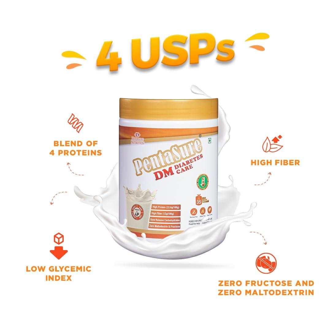 Pentasure PentaSure DM Diabetes Care Nutrition Drink to help manage Blood Sugar levels| Vanilla Flavor| 1 KG | 4 Proteins| High Fiber & Zero Maltodextrin
