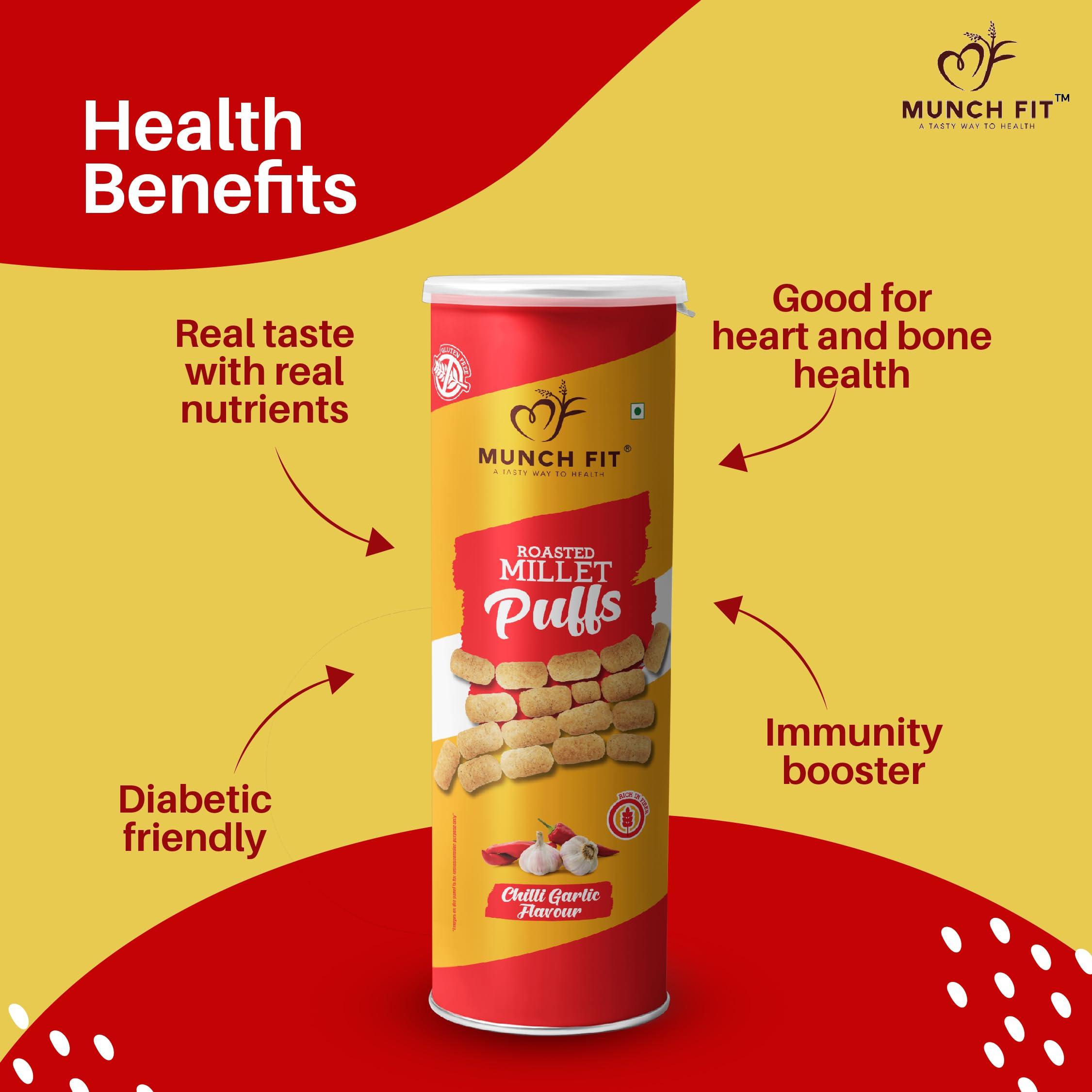 MUNCH FIT Munch Fit Healthy & Roasted Millet Snacks | 2 x 40g Tangy Tomato & 2 x 40g Chilli Garlic