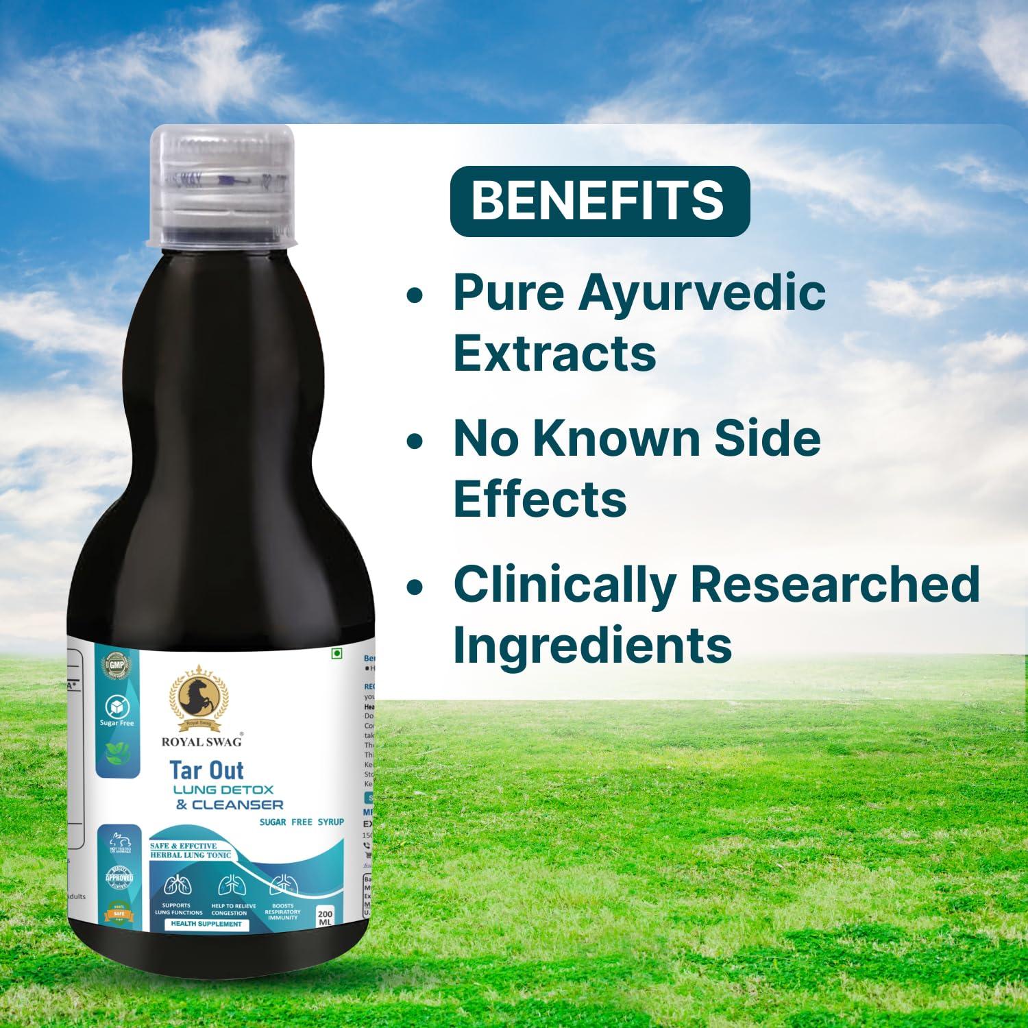 ROYAL SWAG Royal Swag Ayurveda Tar Out Syrup Lungs Detox Set of 3(200 ML) Sugar Free Removes Tar from Lungs due to for smoke & Air Pollution - Herbal Syrup To Remove Toxins From Lung & Mucus Remover | 600 ml