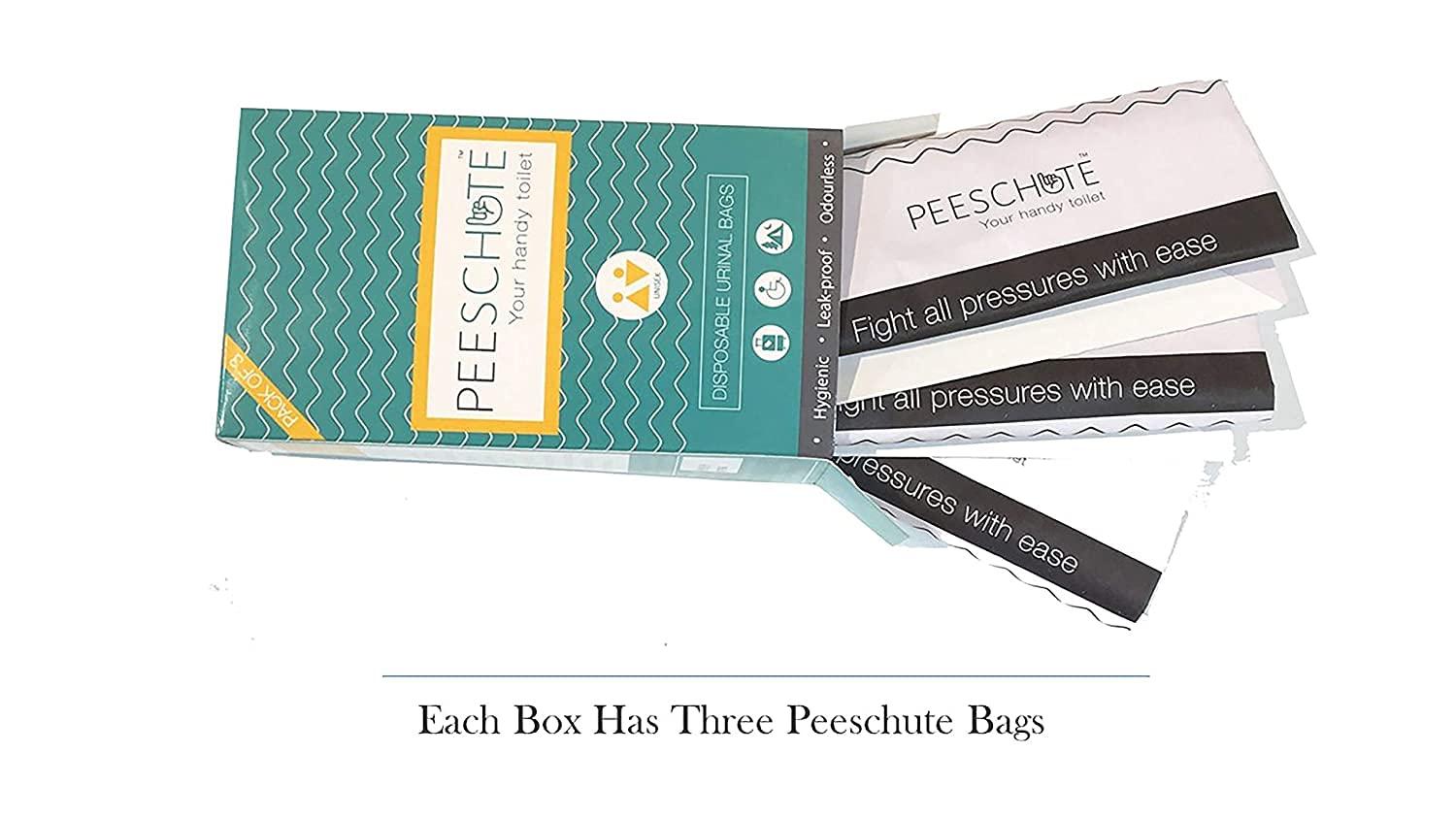 Peeschute Peeschute (Medi) Unisex Pocket Sized Disposable Reusable Urine Bags Solidifies Urine Instantly For Bedridden People Set of 3Pcs (Pack of 9 Bags)