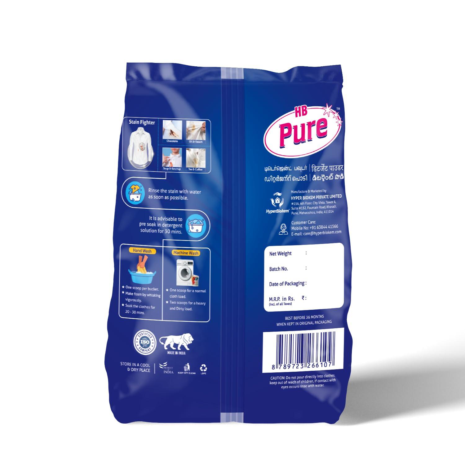 HB PURE HB Pure - Detergent Washing Powder | Dissolves Easily & Removes Tough Stains | Suitable for all Washing Machines