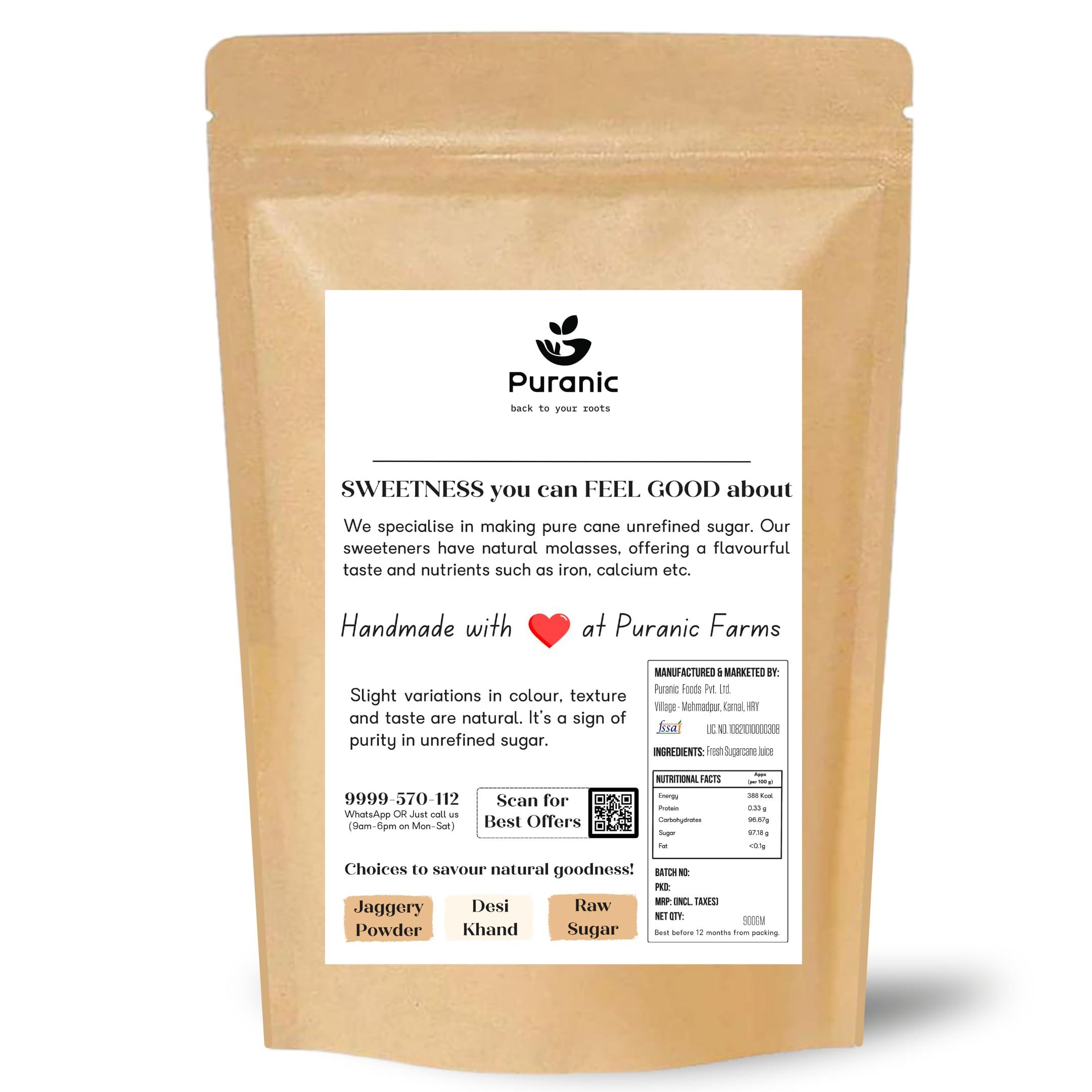 Puranic Puranic Desi Khand | Organic Khandsari Sugar 2700g (Pack of 3) Chemical & Pesticides Free | Organic Sugarcane | Solvent-Free | Sulphur-free Khaand 2.7 Kg