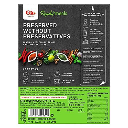 Gits Gits Ready to Eat Dal Combo Pure Veg Heat and Eat Indian Meal 1200g (Dal Makhani 300g X Pack of 2 + Dal Tadka 300g X Pack of 2)