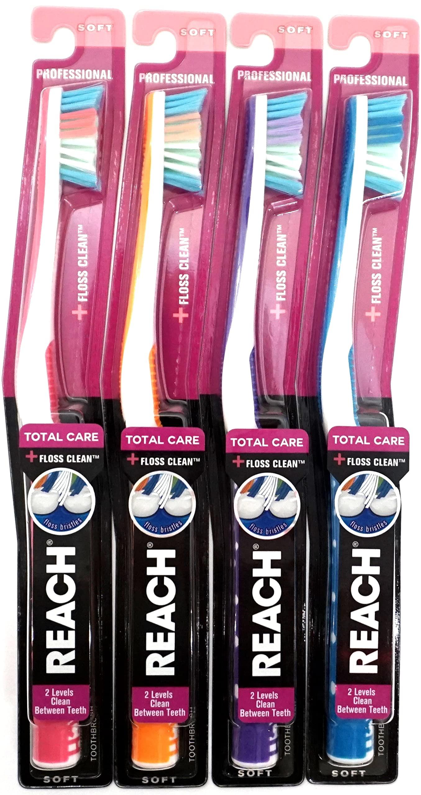 Reach Reach Total Care Floss Clean Toothbrush, Soft Regular (Pack of 4)