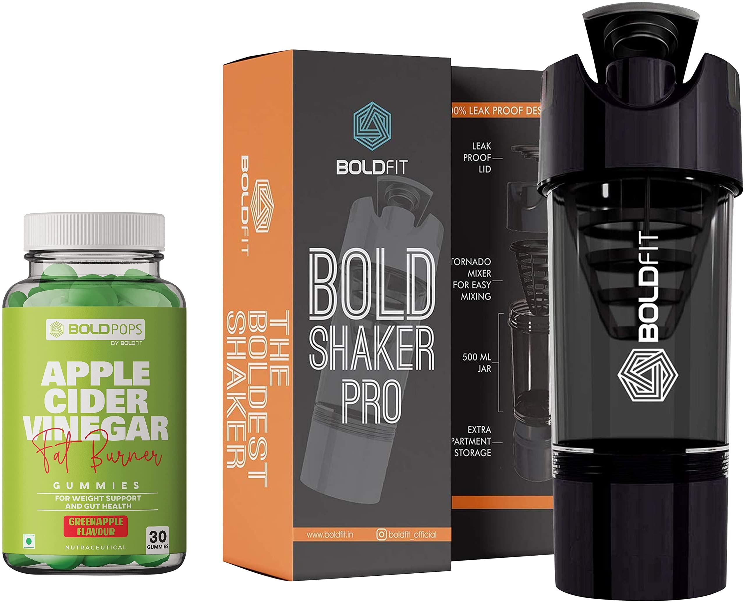 Boldfit Boldfit BOLDPOPS Apple Cider Vinegar Gummies & Gym Shaker Pro Cyclone Shaker 500ml (Black)