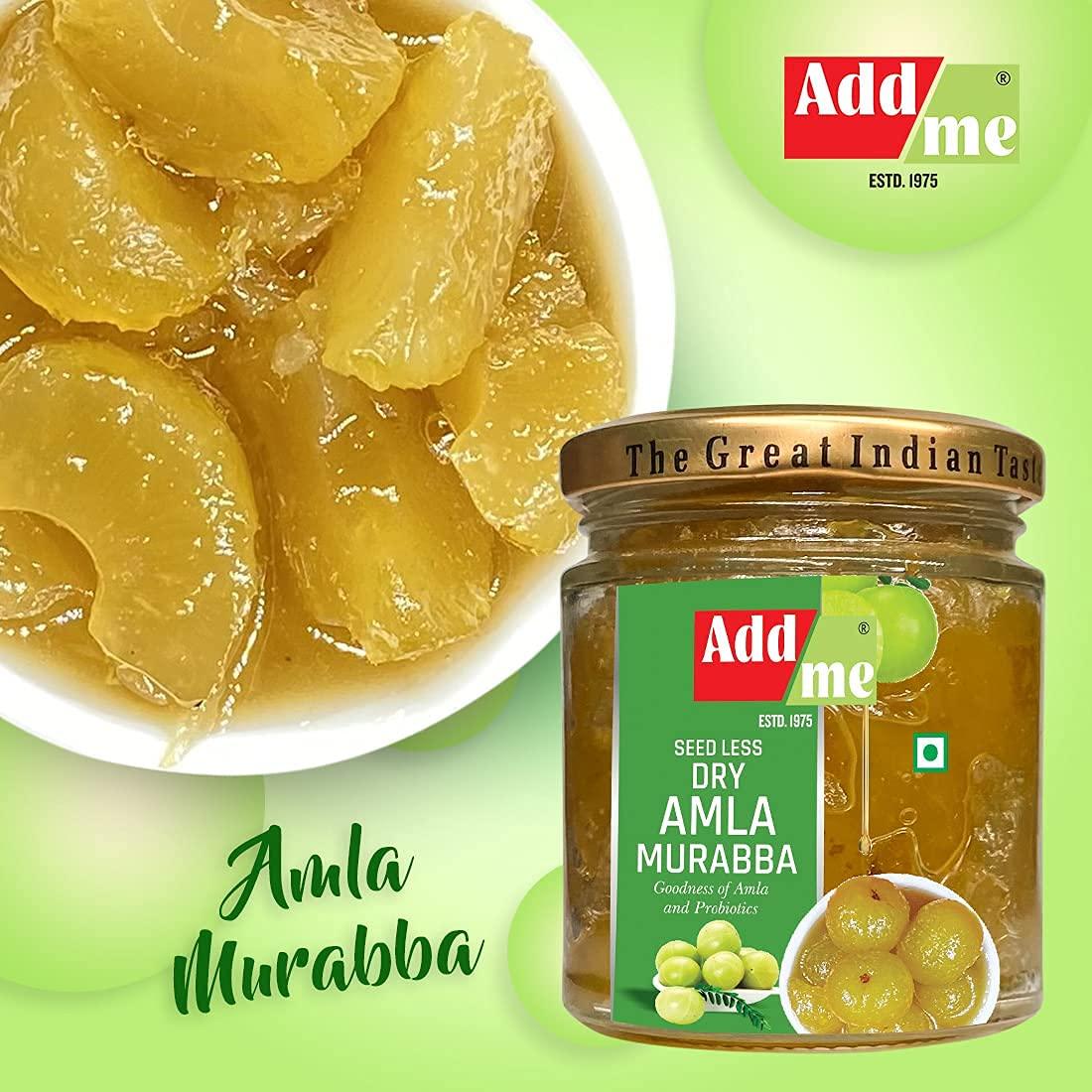 Add me Add me Seed Less Dry Amla Murabba Without Syrup Immunity boosters & Red Stuffed Pickle, bharwa lal mirch 200gm Combo Gift Pack Glass Jar