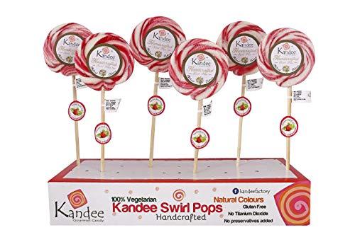 Kandee Kandee Swirl Pops Classic Strawberry Round Candy Lollipop (3Inch) - Pack of 6