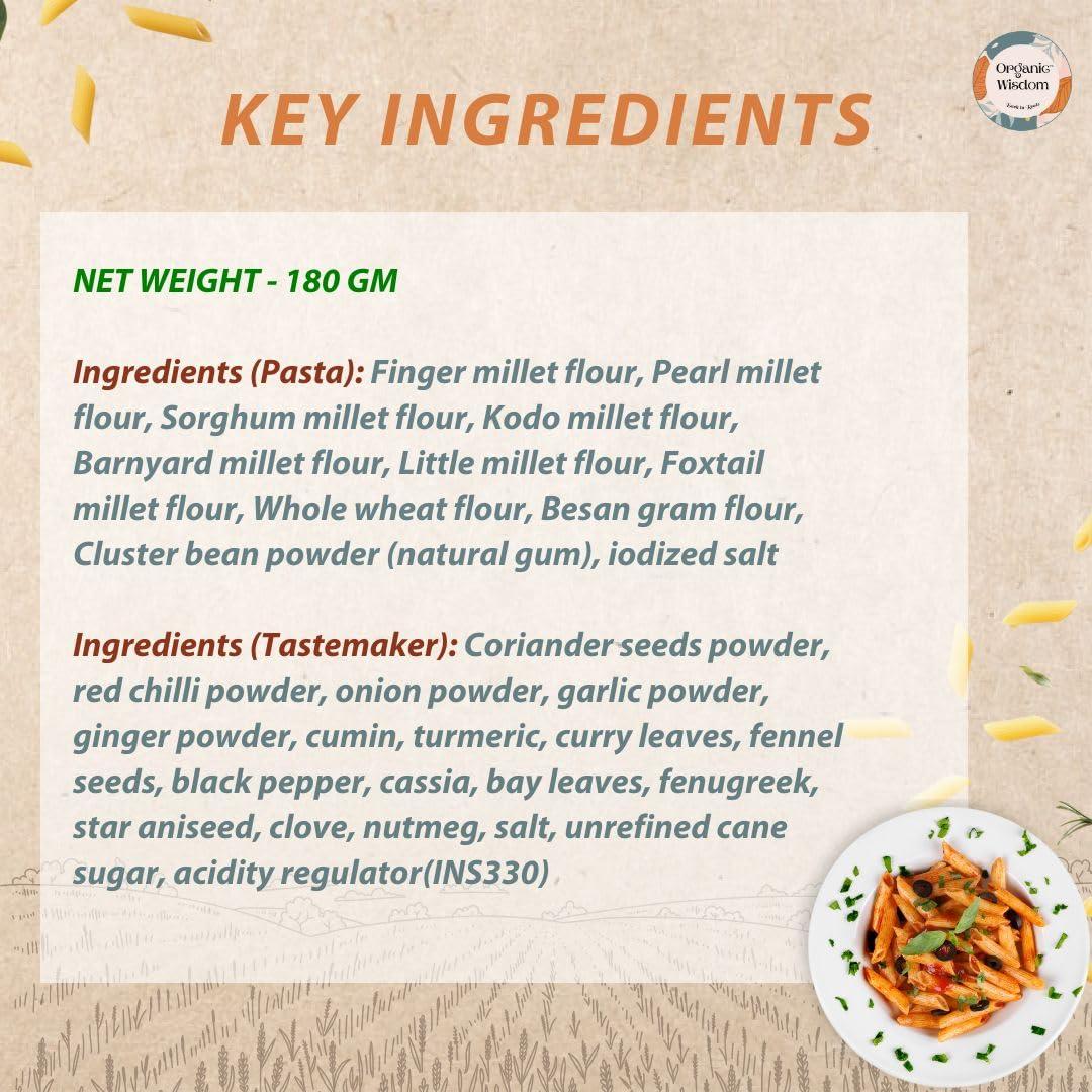 Organic Wisdom-Back to Roots Organic Wisdom-Back to Roots Multi-millet Penne Pasta | Protein rich pasta with 9 super grains | No Maida, Not Fried, No MSG|Sun Dried| 180 gm(pack of 1)