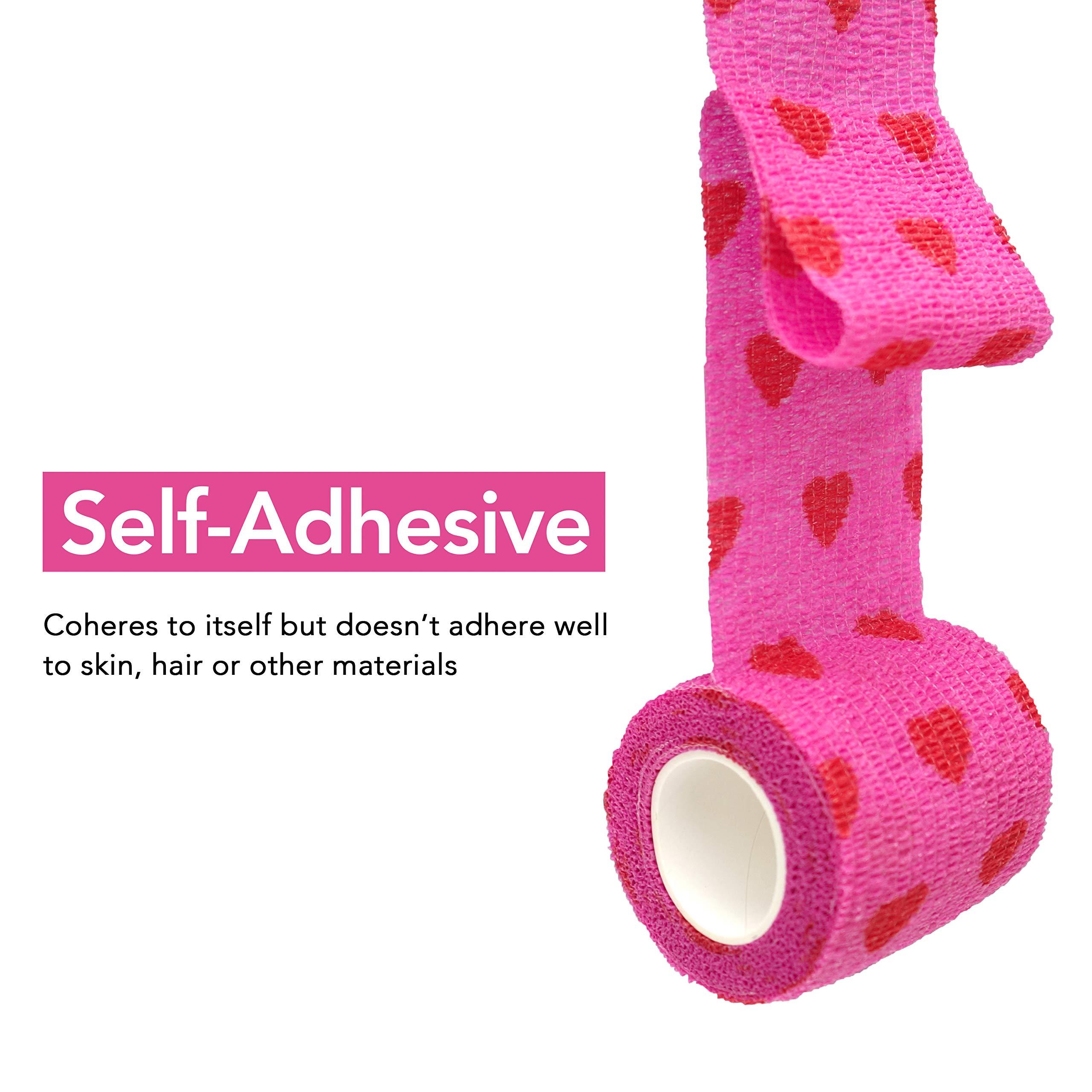 Risen Cohesive Bandage 2 x 5 Yards, 6 Rolls, Self Adherent Wrap Medical Tape, Adhesive Flexible Breathable First Aid Gauze Ideal for Stretch Athletic, Ankle Sprains & Swelling, Sports (Rose Red Heart)