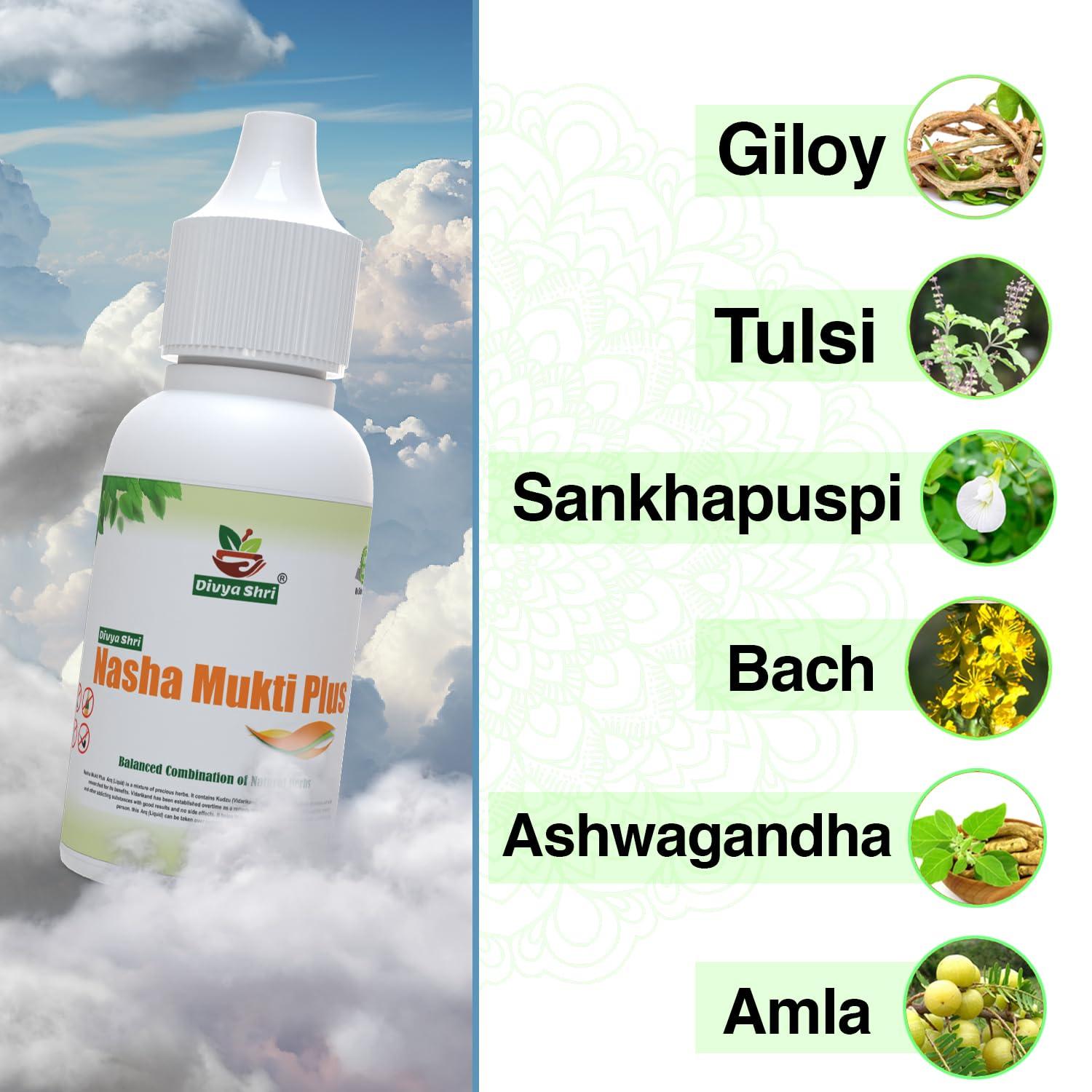 Divya Shri DIVYA SHRI Nasha Mukti Plus, Liquid Ayurvedic Drop For Alcohol Addiction | Leave Alcohol addiction | Sharab Mukti Dava, Scientifically Approved,Without Single Side Effect Pack of 3 (30 ML)