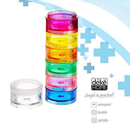 Deke Home 2 Pack Rainbow 7 Day Stackable Pill Organizer case Tower Box Medicine Planner Small case (Seven Day Weekly Travel Container) Medication, Vitamin Holder Organizer Pillbox Dispenser. Daily Organizers