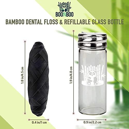 Synergy Products Boonboo Dental Floss | 33 yards/30m Bamboo Fiber With Activated Charcoal | Glass Bottle & Cutting Lid | Candelilla Wax & Mint Flavor | Biodegradable & Sustainable | Plastic- Free