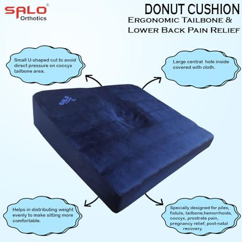 SALO ORTHOTICS SALO ORTHOTICS Donut Seat Pillow (with Covered Hole) - Useful in Maternity, Piles, Fistula, Tailbone Pain, Postpartum and Hemmorhoids (for Bodyweight Upto 125Kg Weight) | Size - XL, Color-Blue